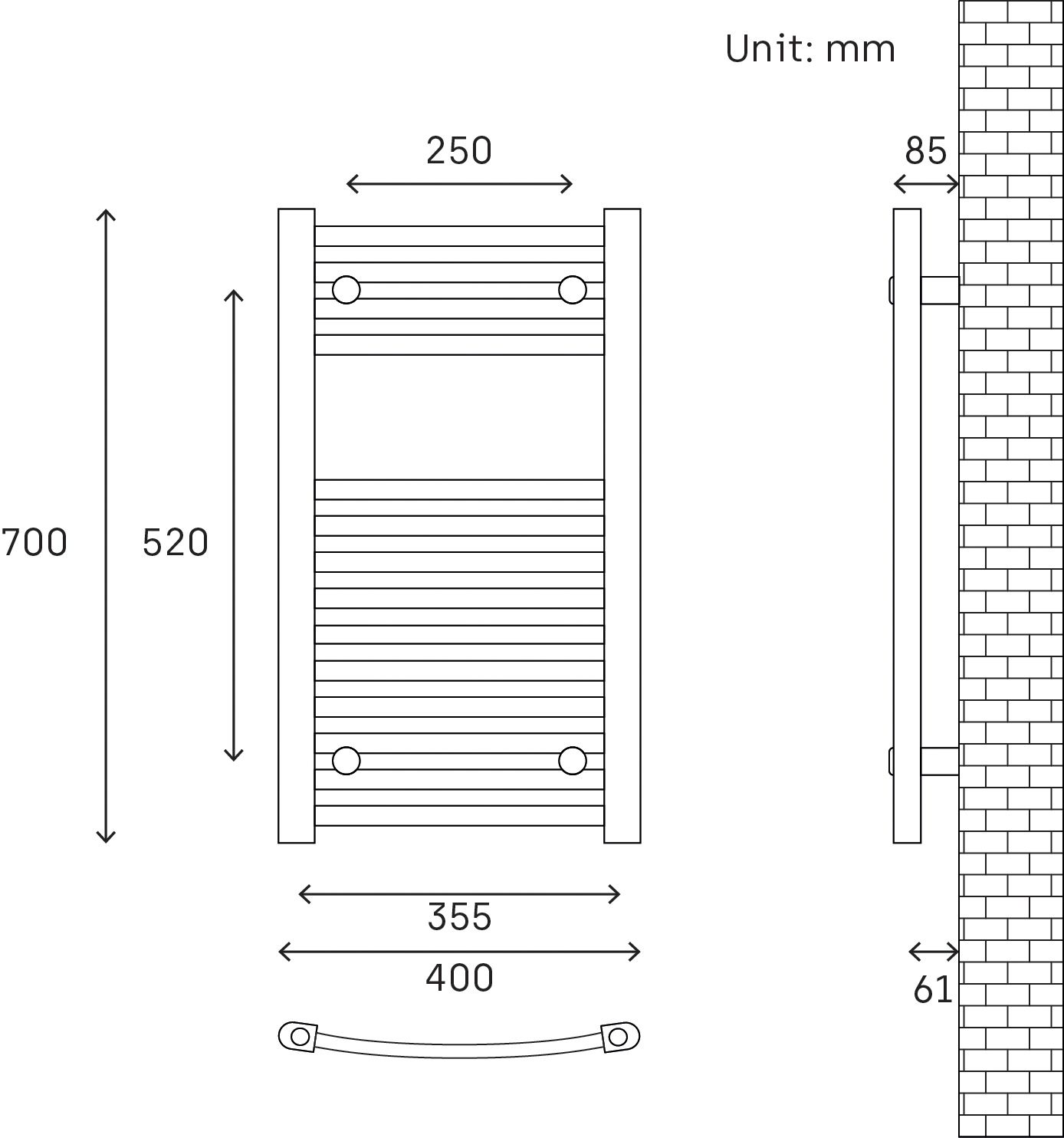 Flomasta Curved, White Vertical Curved Towel radiator (W)400mm x (H)700mm