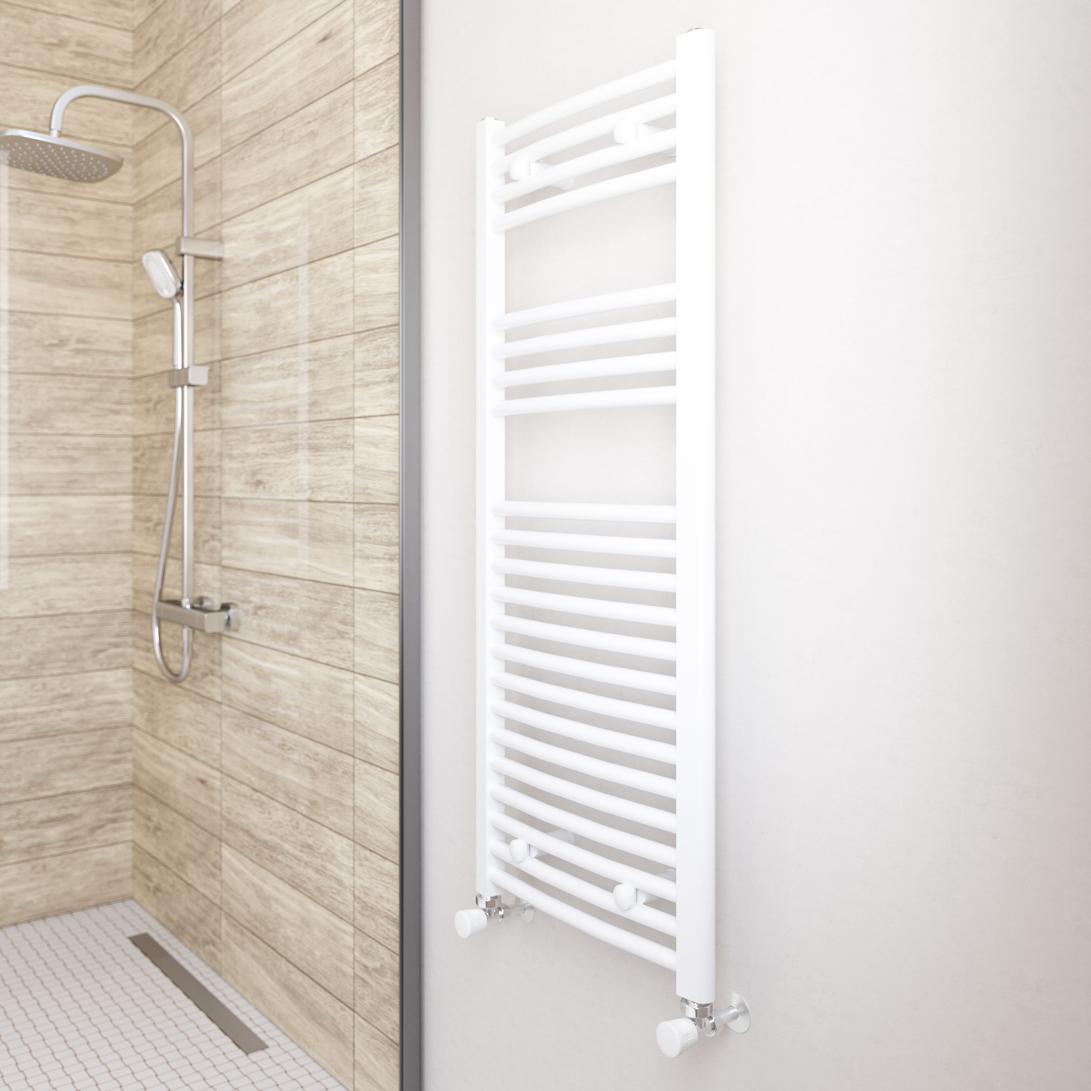 Flomasta Curved, White Vertical Curved Towel radiator (W)450mm x (H)1100mm