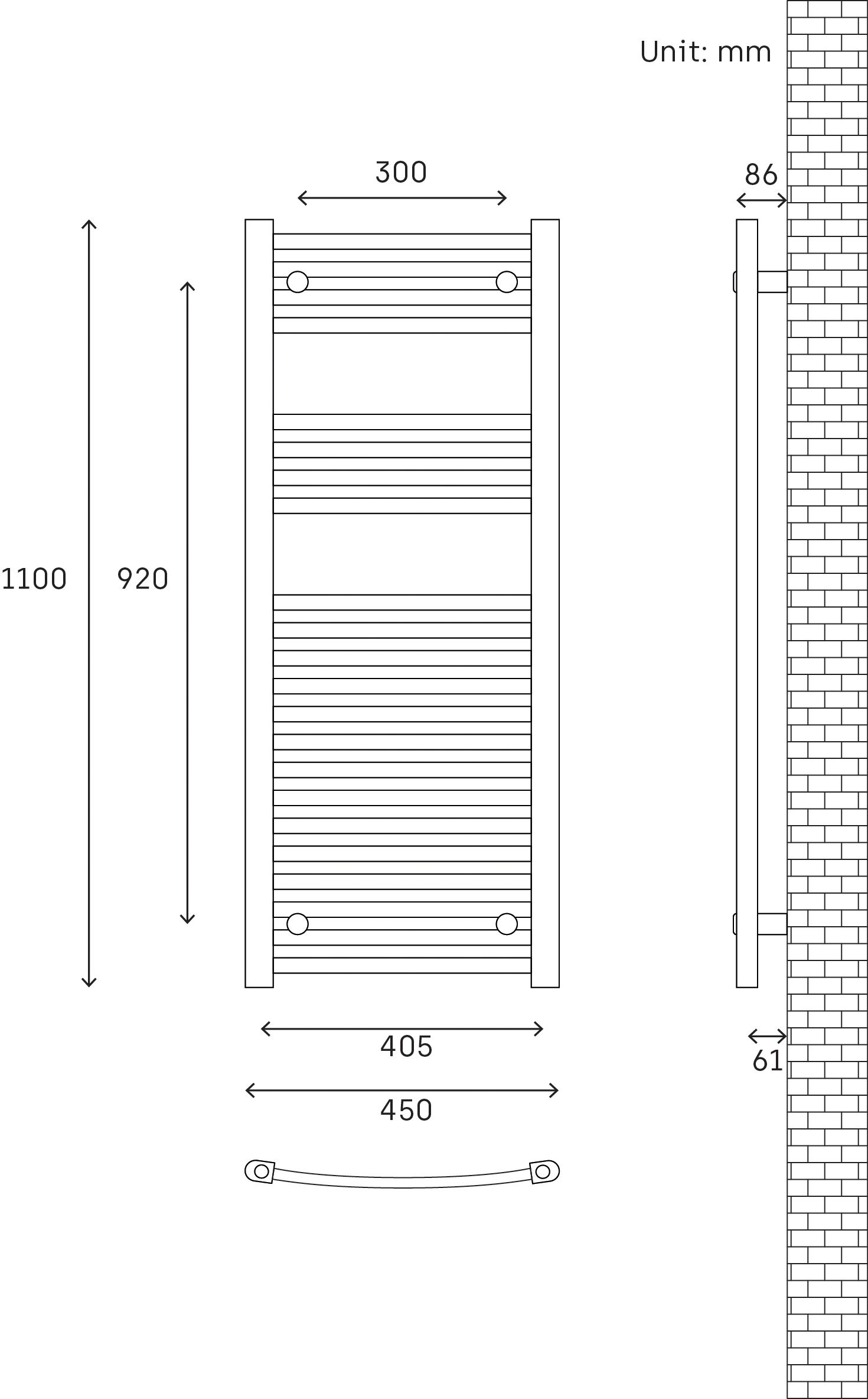 Flomasta Curved, White Vertical Curved Towel radiator (W)450mm x (H)1100mm