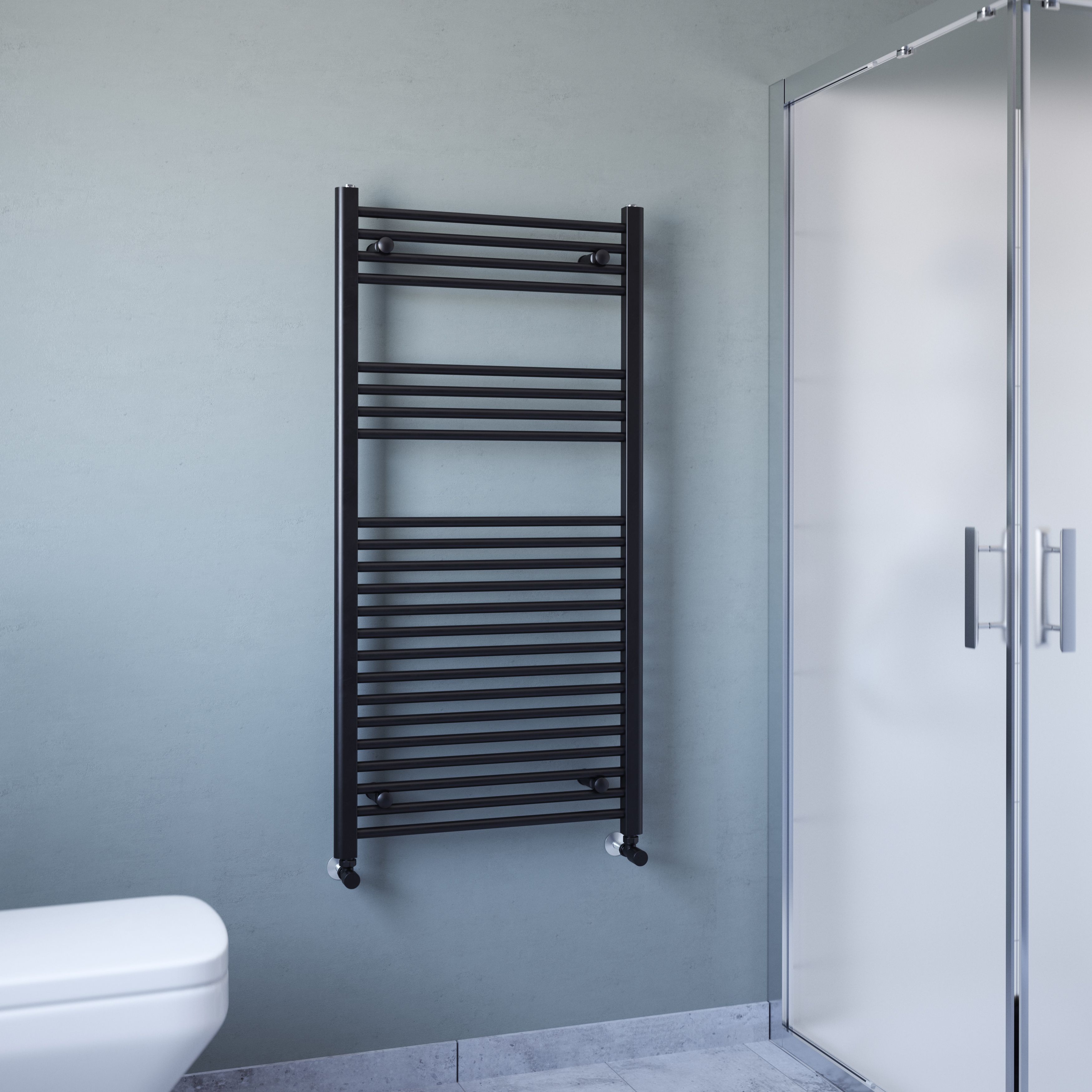 Flomasta Flat, Black Vertical Flat Towel radiator (W)600mm x (H)1200mm