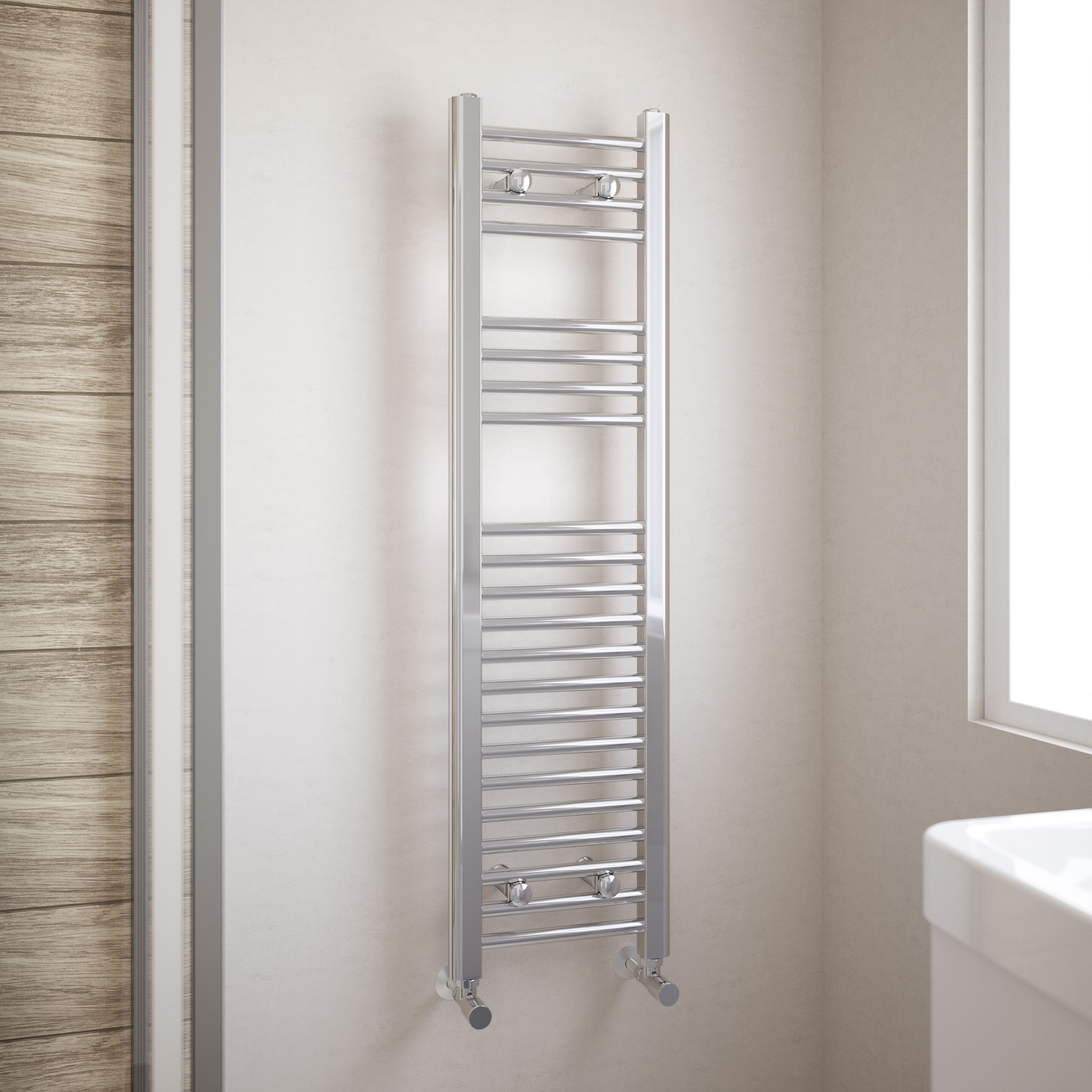 Flomasta Flat Chrome effect Vertical Flat Towel radiator W 300mm x H 1100mm Tradepoint