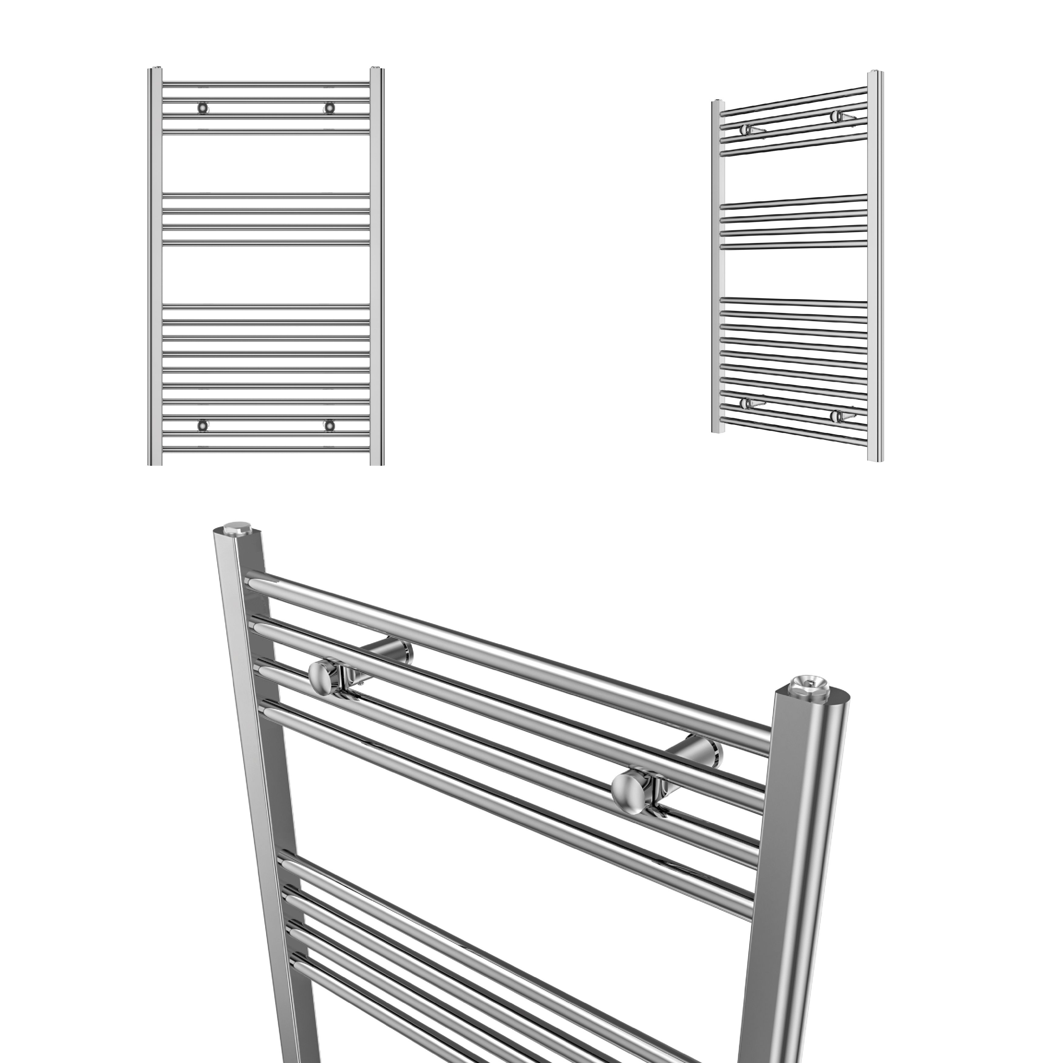 Flomasta Flat Chrome effect Vertical Flat Towel radiator (W)600mm x (H)1000mm