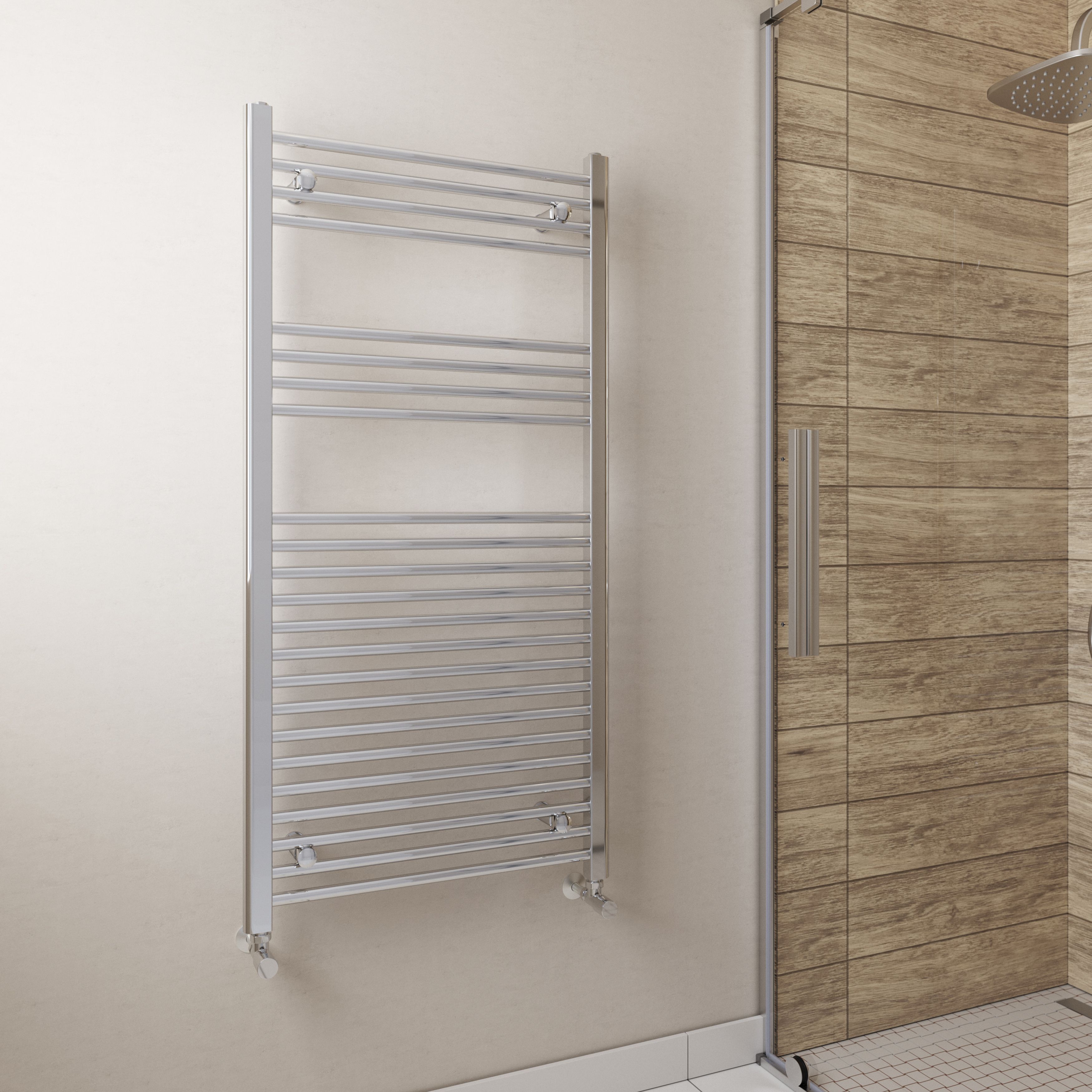 Flomasta Flat Chrome effect Vertical Flat Towel radiator (W)600mm x (H)1200mm
