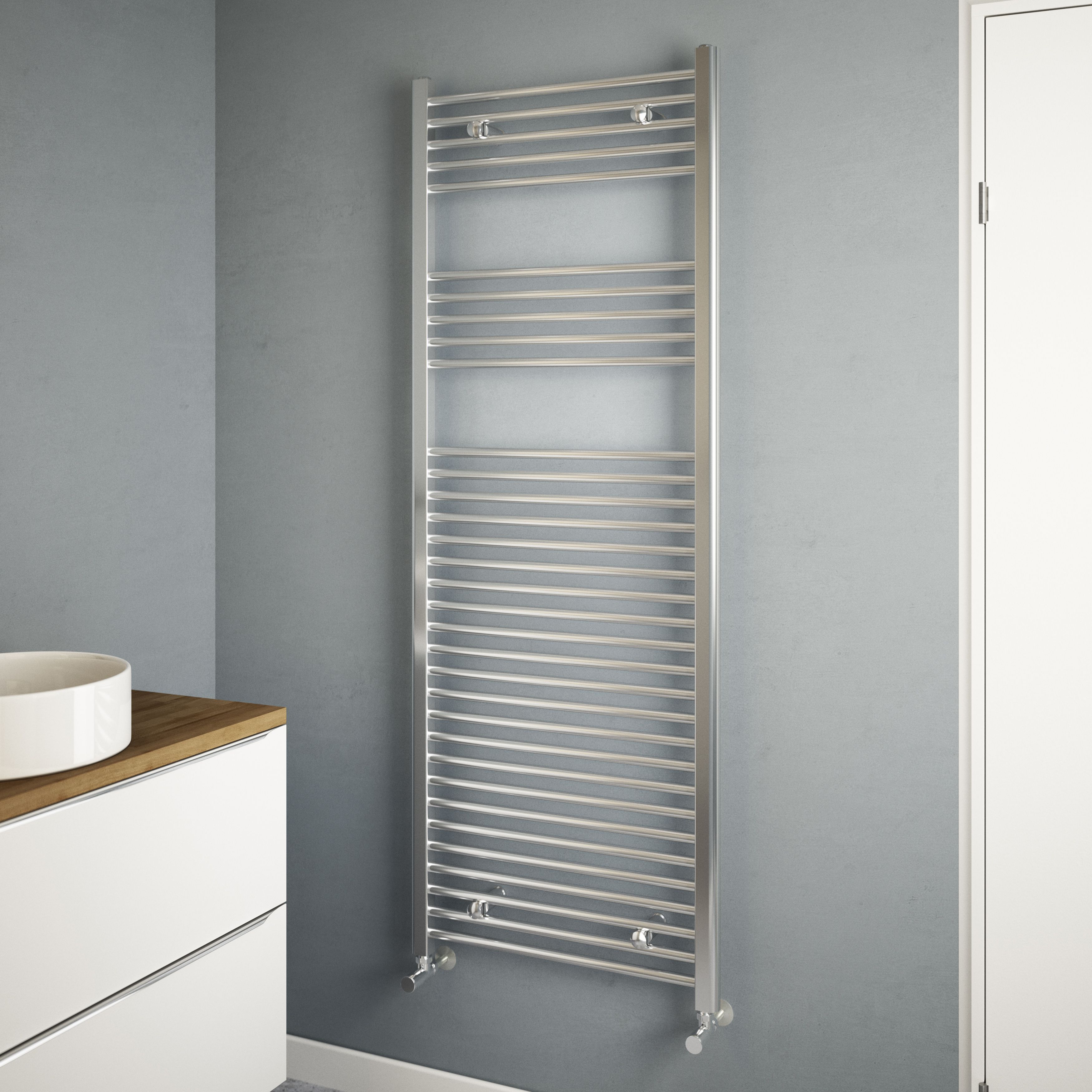 Flomasta Flat Chrome effect Vertical Flat Towel radiator (W)600mm x (H)1600mm