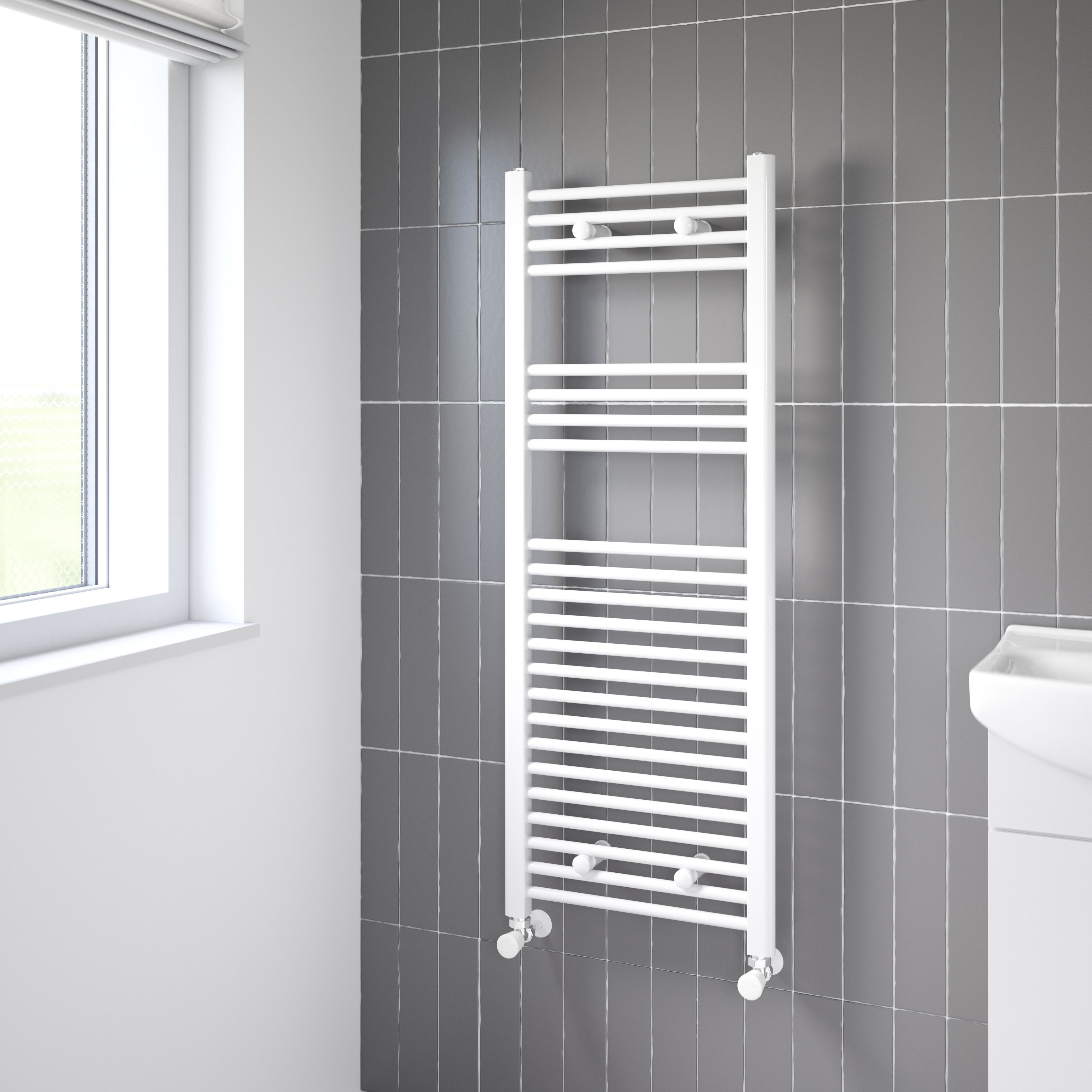 Flomasta Flat White Vertical Flat Towel radiator W 450mm x H 1200mm Tradepoint