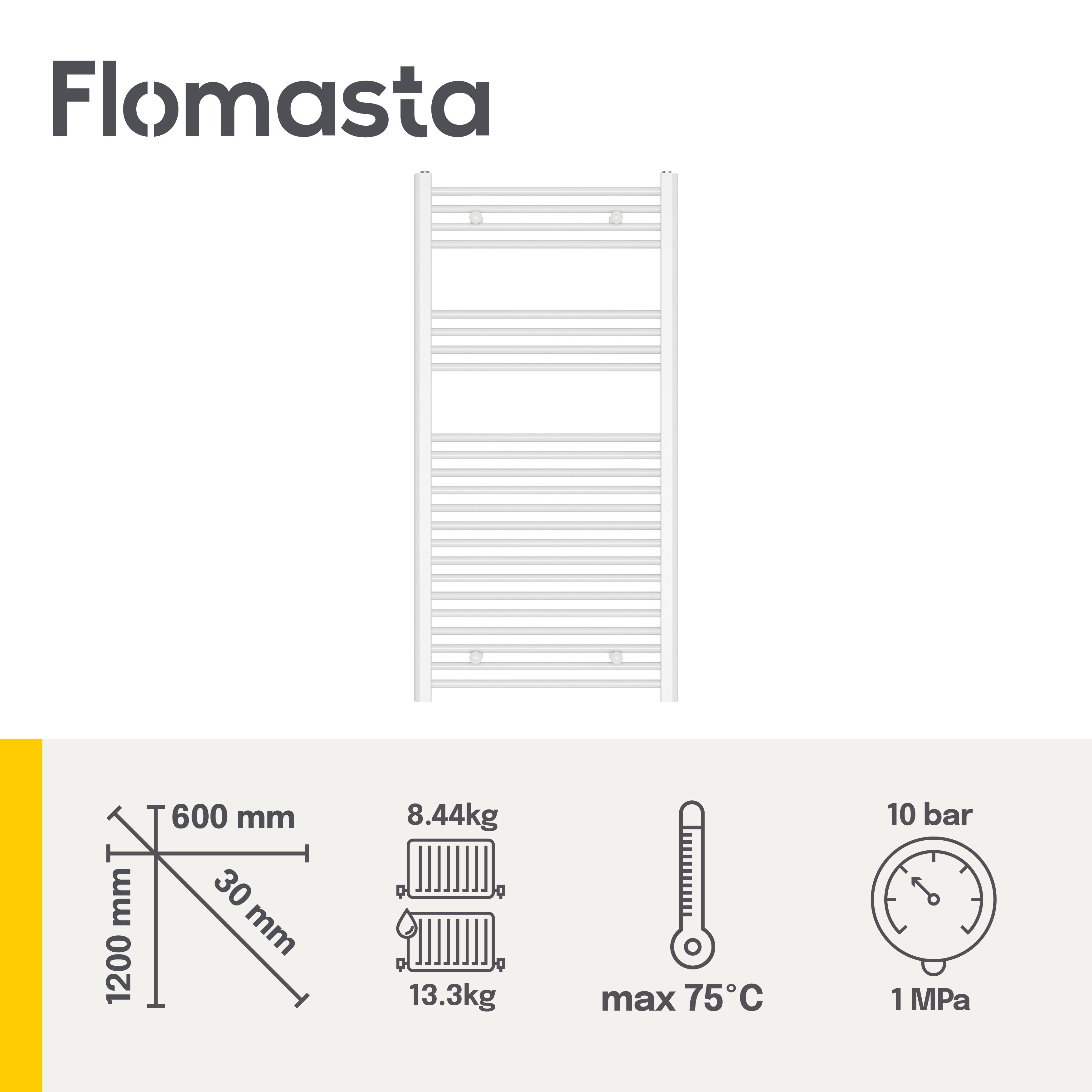 Flomasta Flat, White Vertical Flat Towel radiator (W)600mm x (H)1200mm