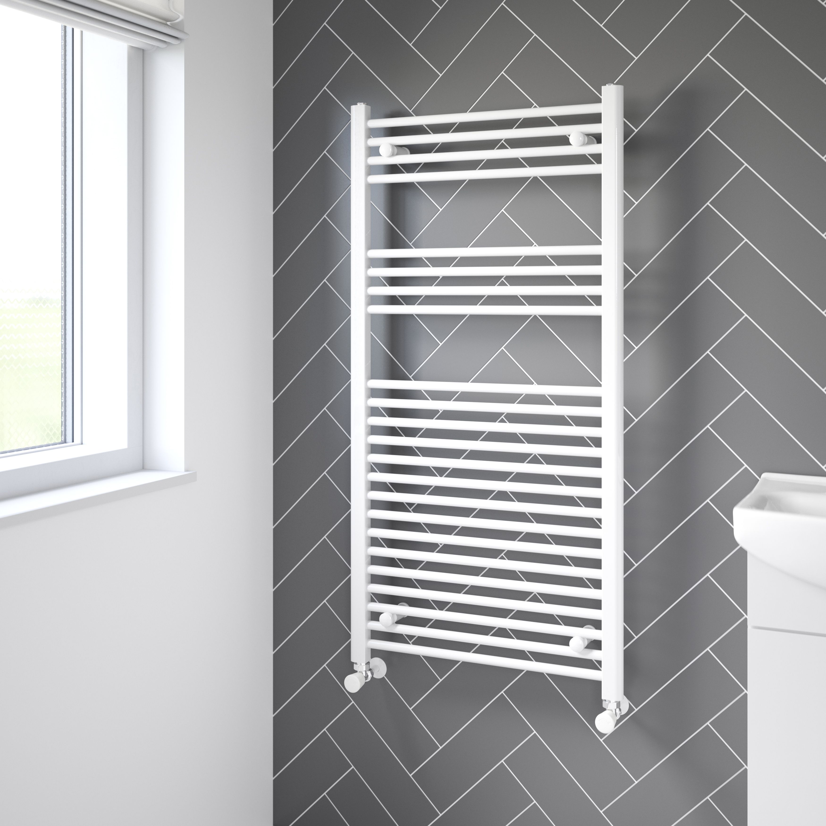 Flomasta Flat, White Vertical Flat Towel radiator (W)600mm x (H)1200mm