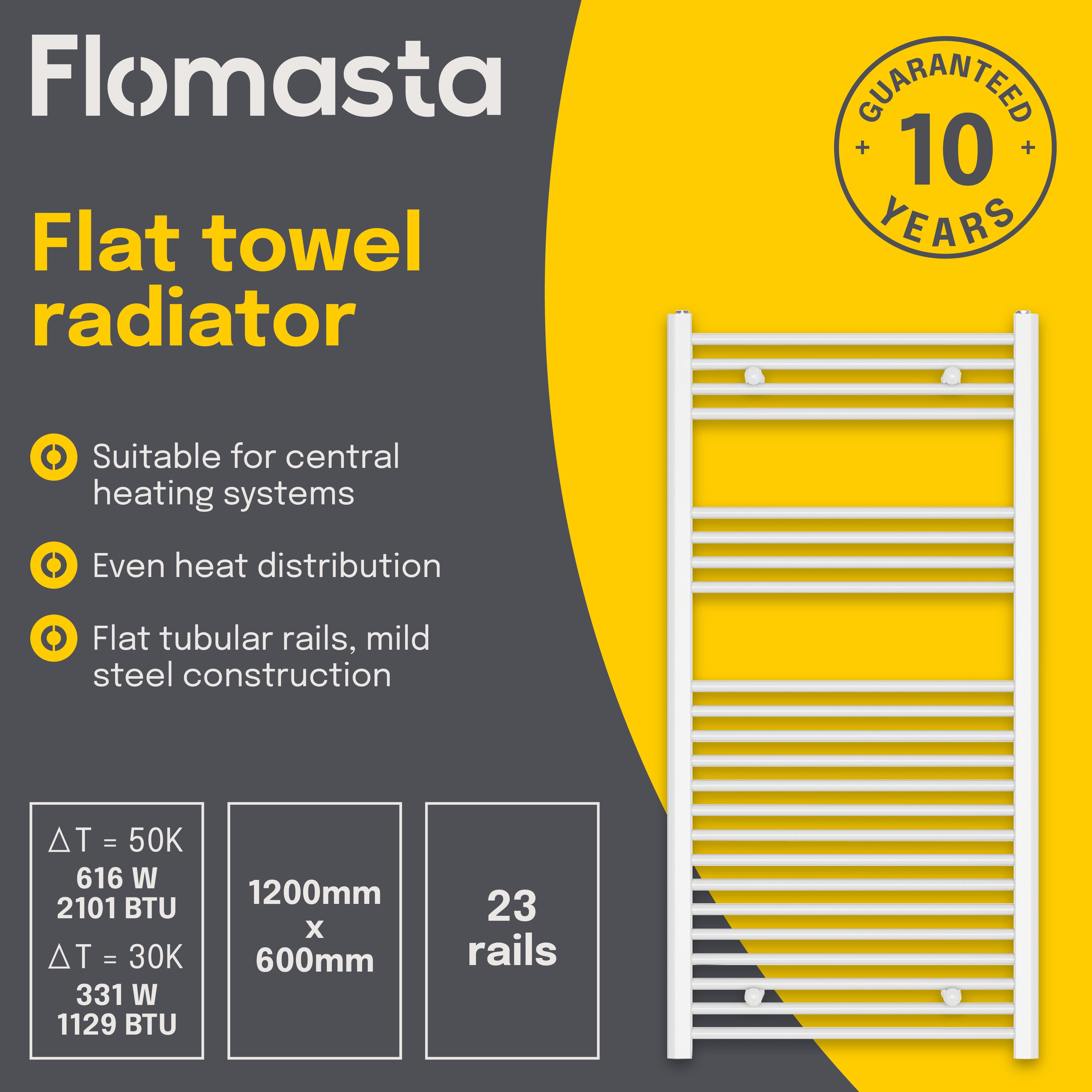 Flomasta Flat, White Vertical Flat Towel radiator (W)600mm x (H)1200mm