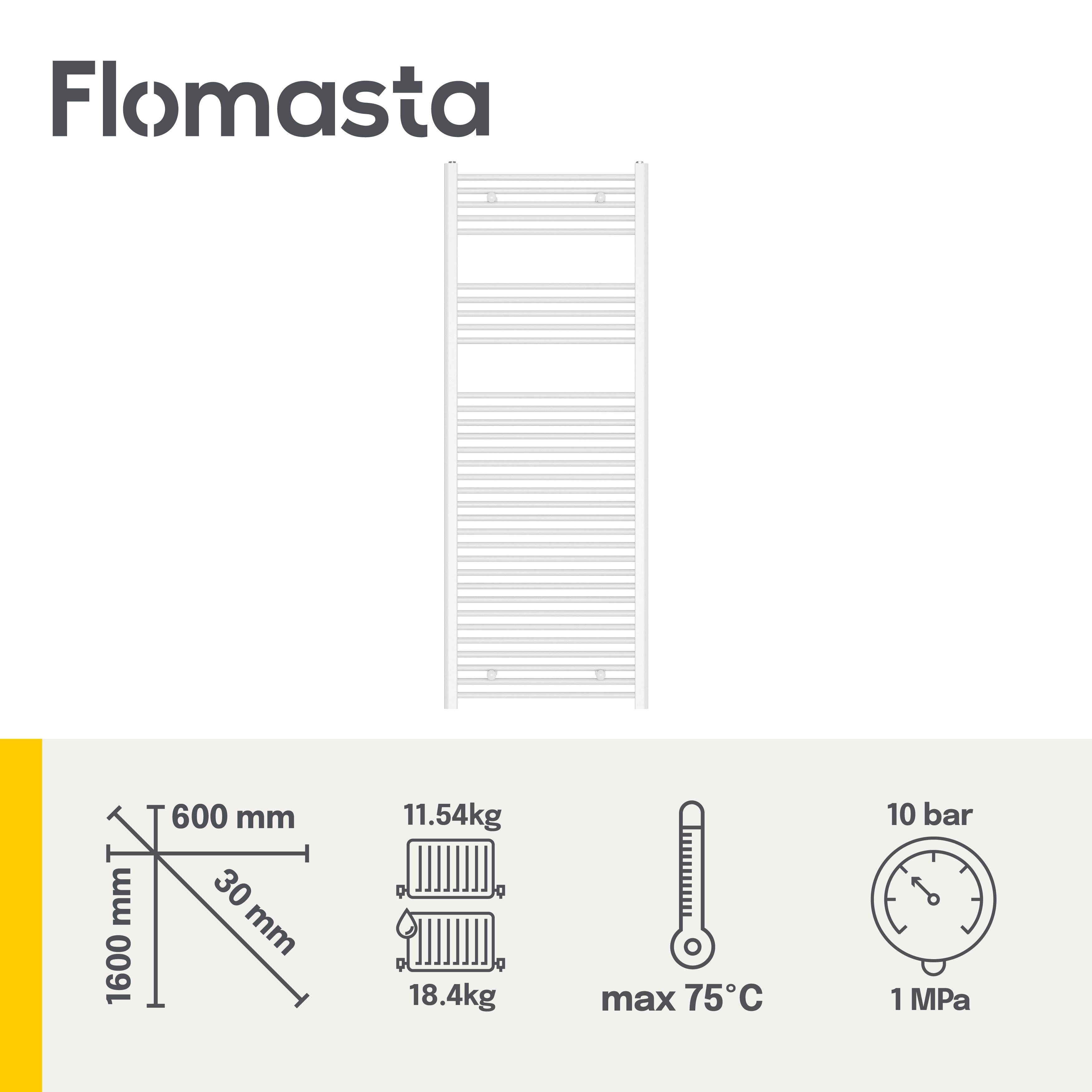 Flomasta Flat, White Vertical Flat Towel radiator (W)600mm x (H)1600mm