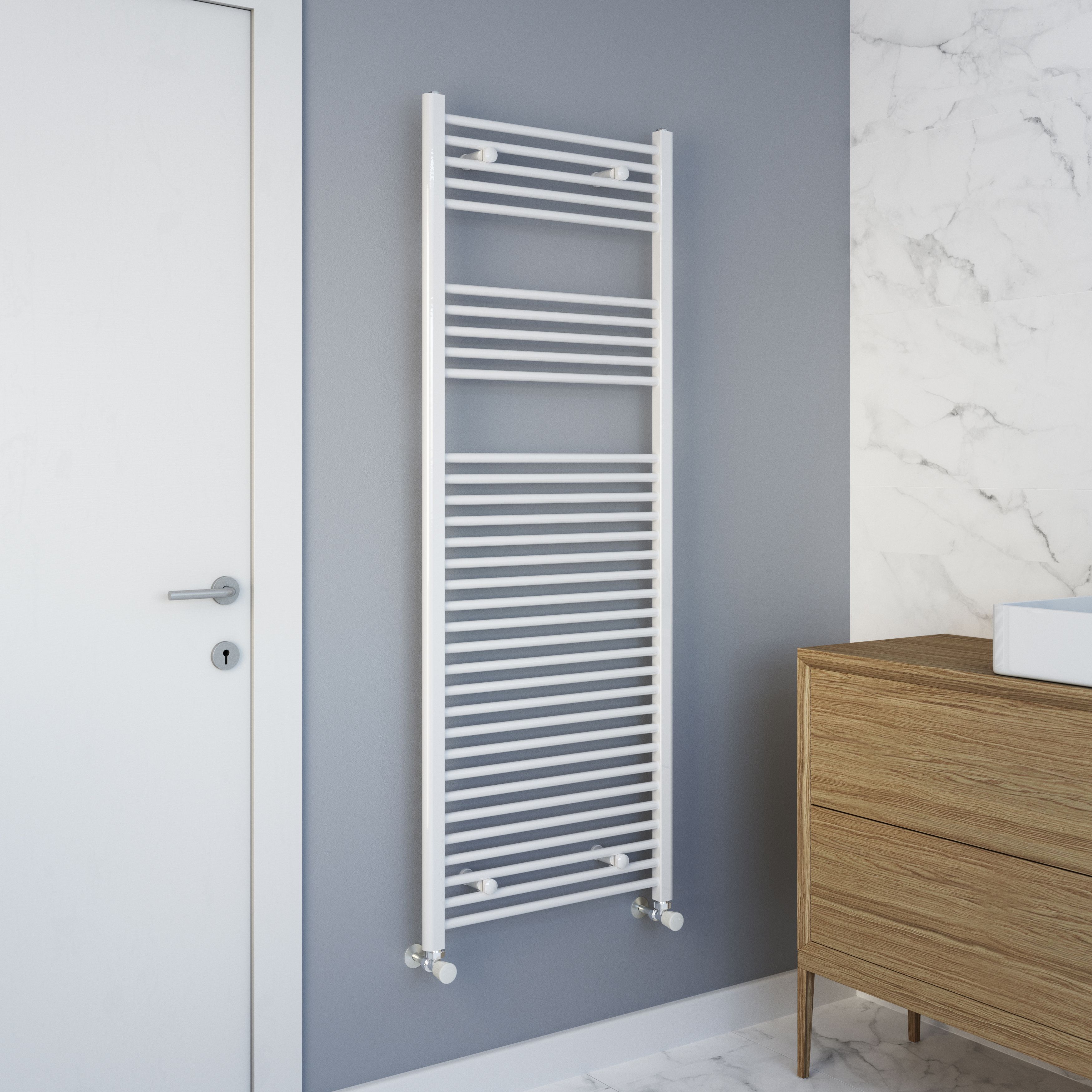 Flomasta Flat, White Vertical Flat Towel radiator (W)600mm x (H)1600mm