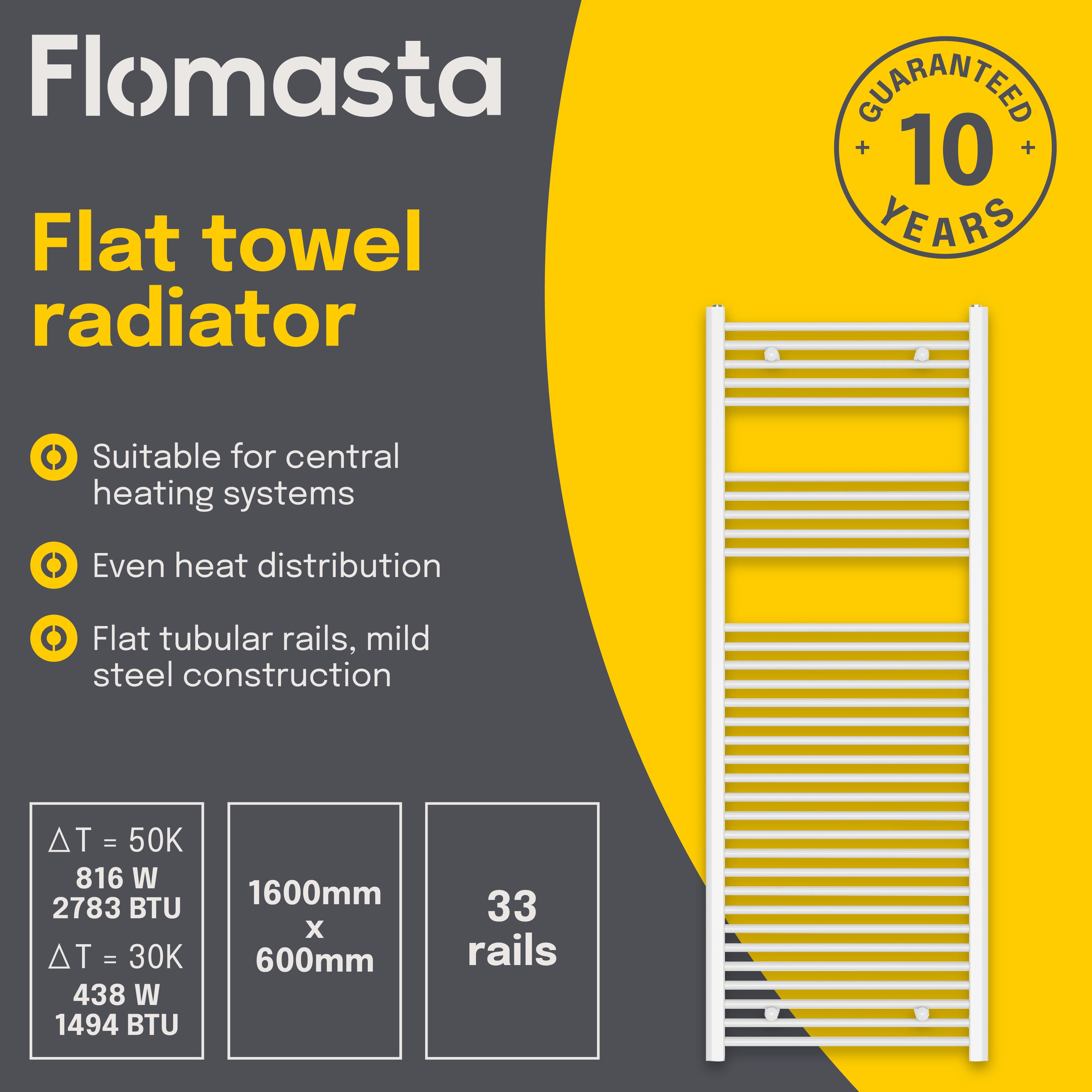 Flomasta Flat, White Vertical Flat Towel radiator (W)600mm x (H)1600mm