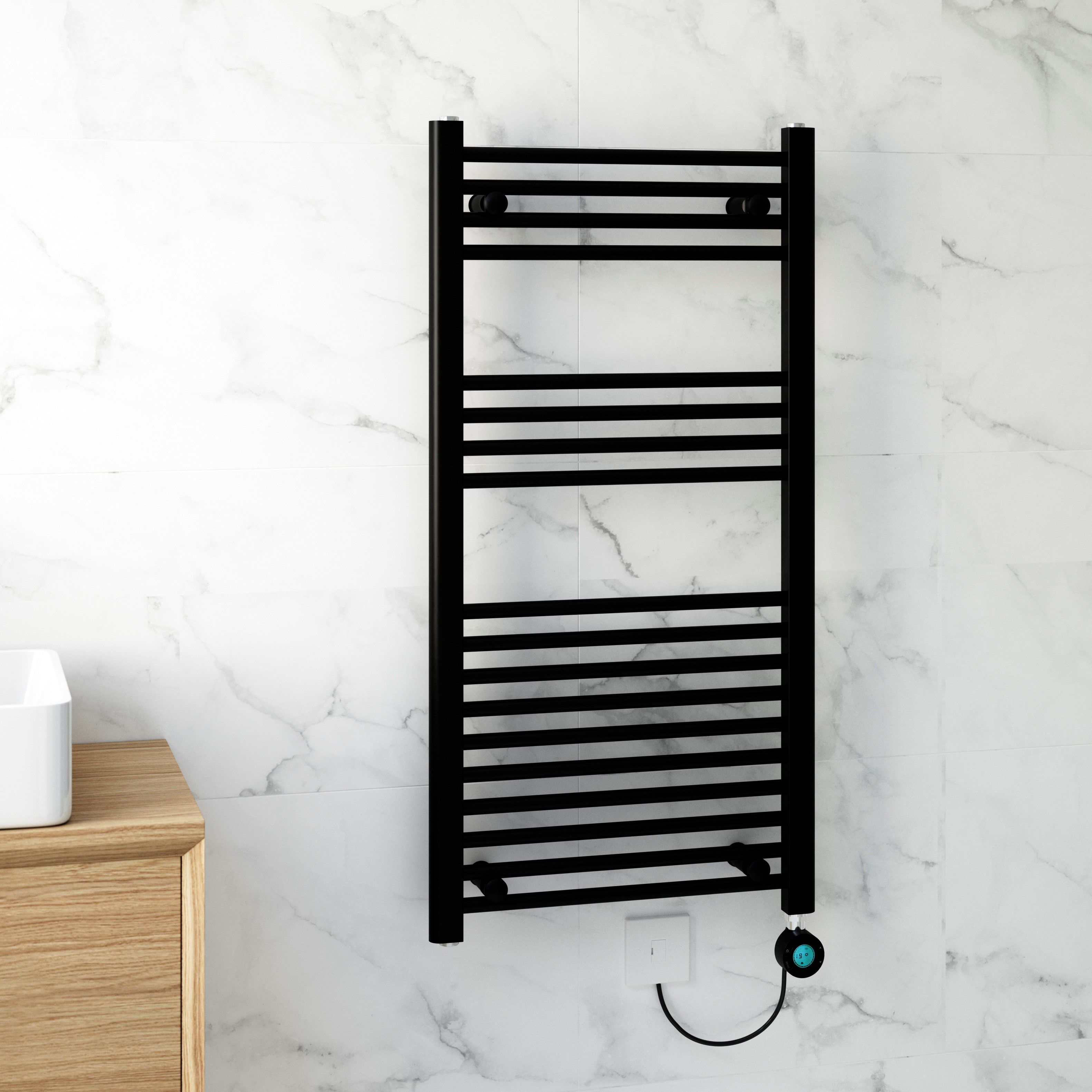 Flomasta Galene Black Electric Flat Towel warmer (W)500mm x (H)1000mm