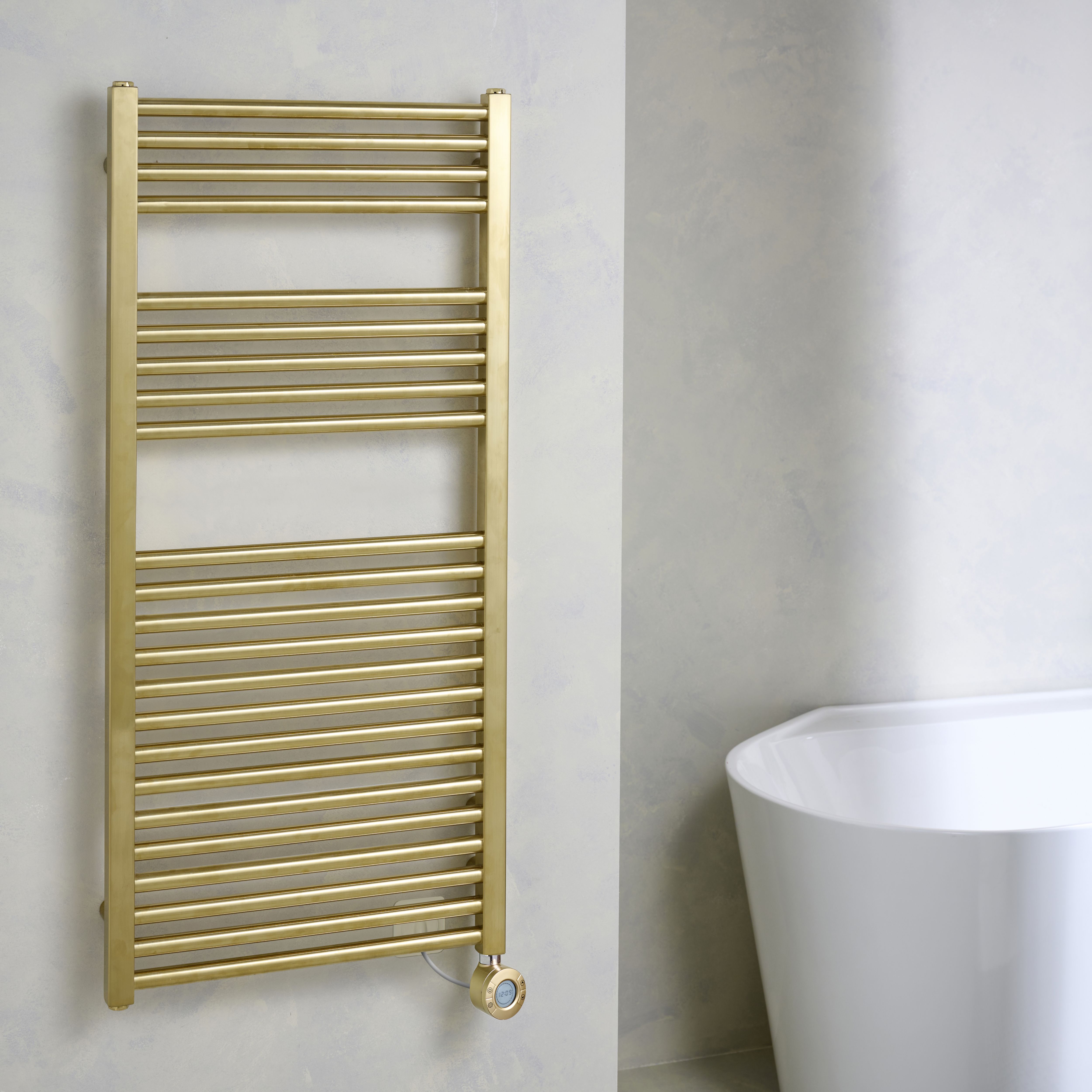 Flomasta Galene Brass effect Electric Flat Towel warmer (W)500mm x (H)1100mm