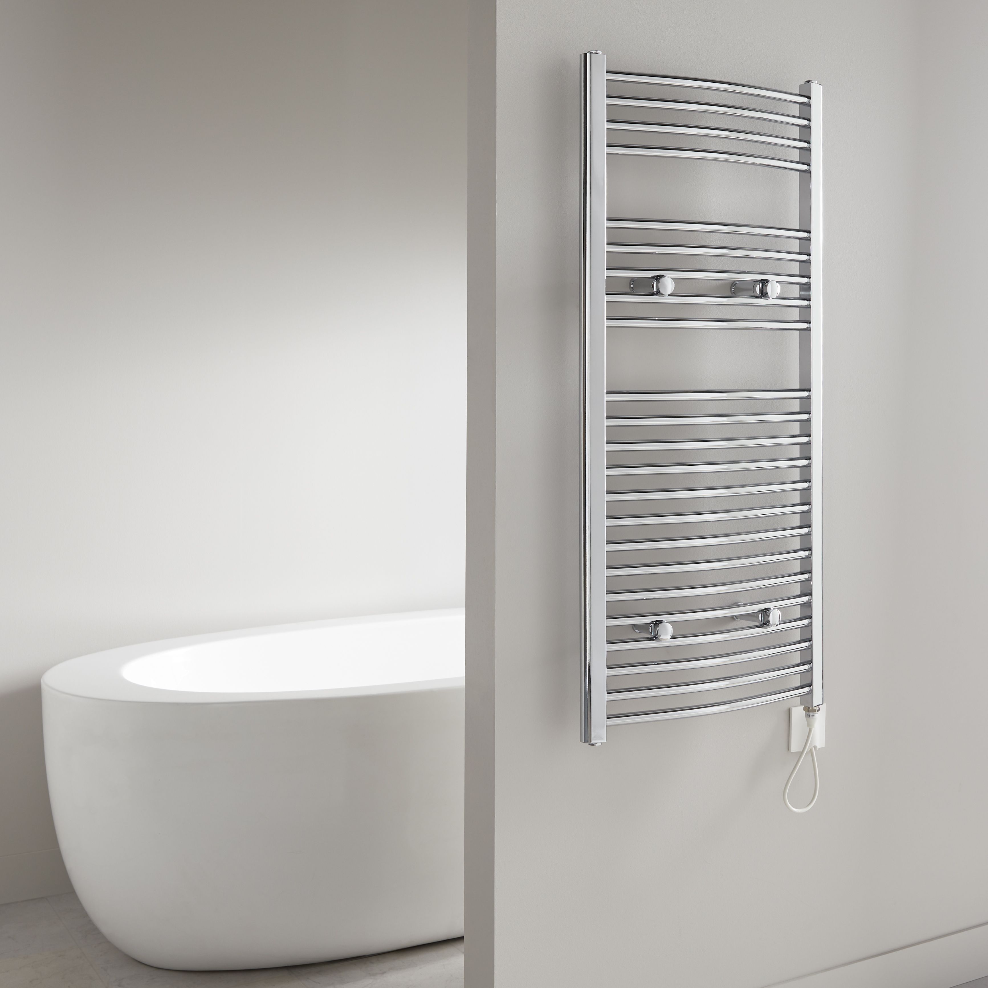 Flomasta Galene Chrome effect Curved Towel warmer (W)500mm x (H)1100mm