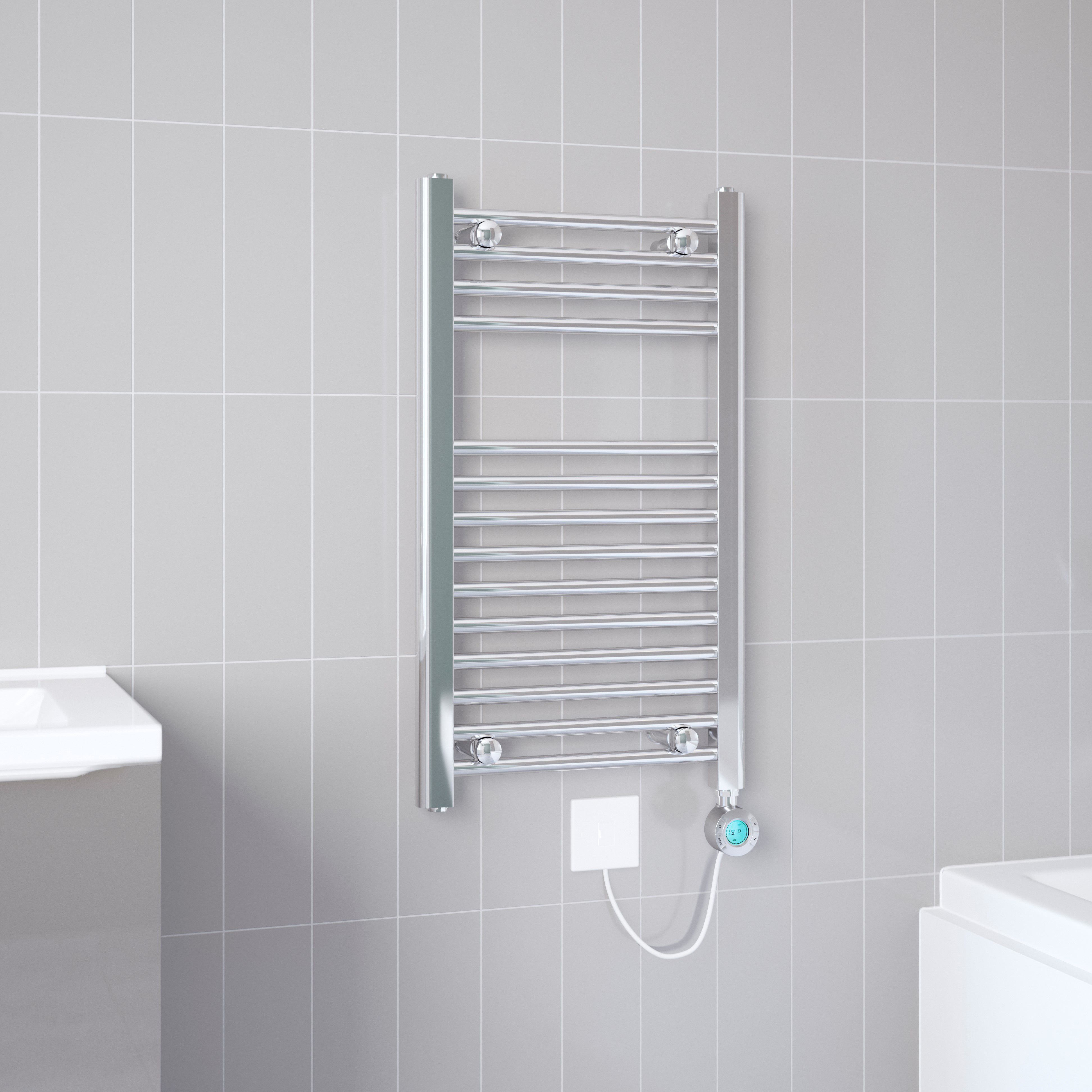 Flomasta Galene Chrome effect Electric Flat Towel warmer (W)400mm x (H)700mm
