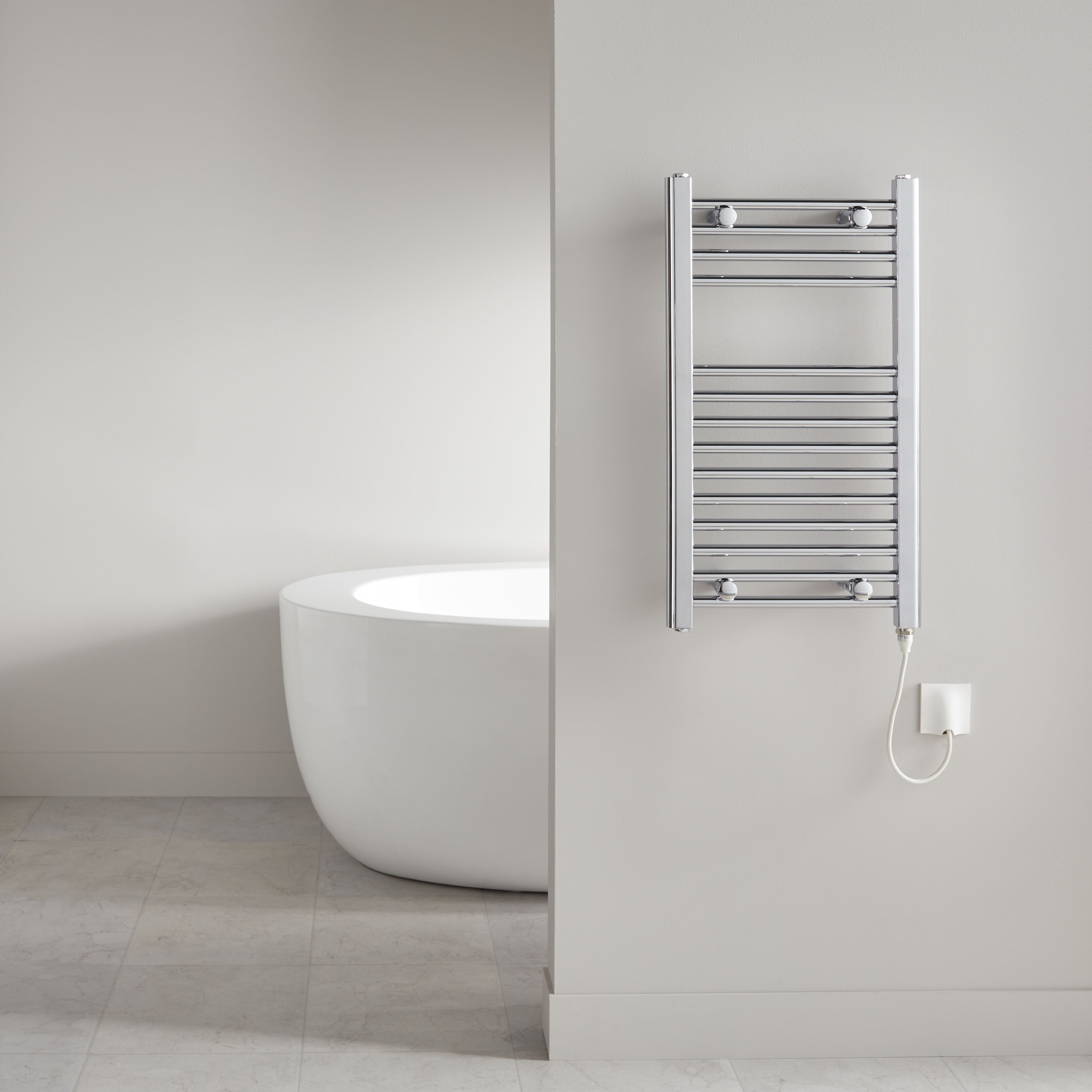 Flomasta Galene Chrome effect Flat Towel warmer (W)400mm x (H)700mm