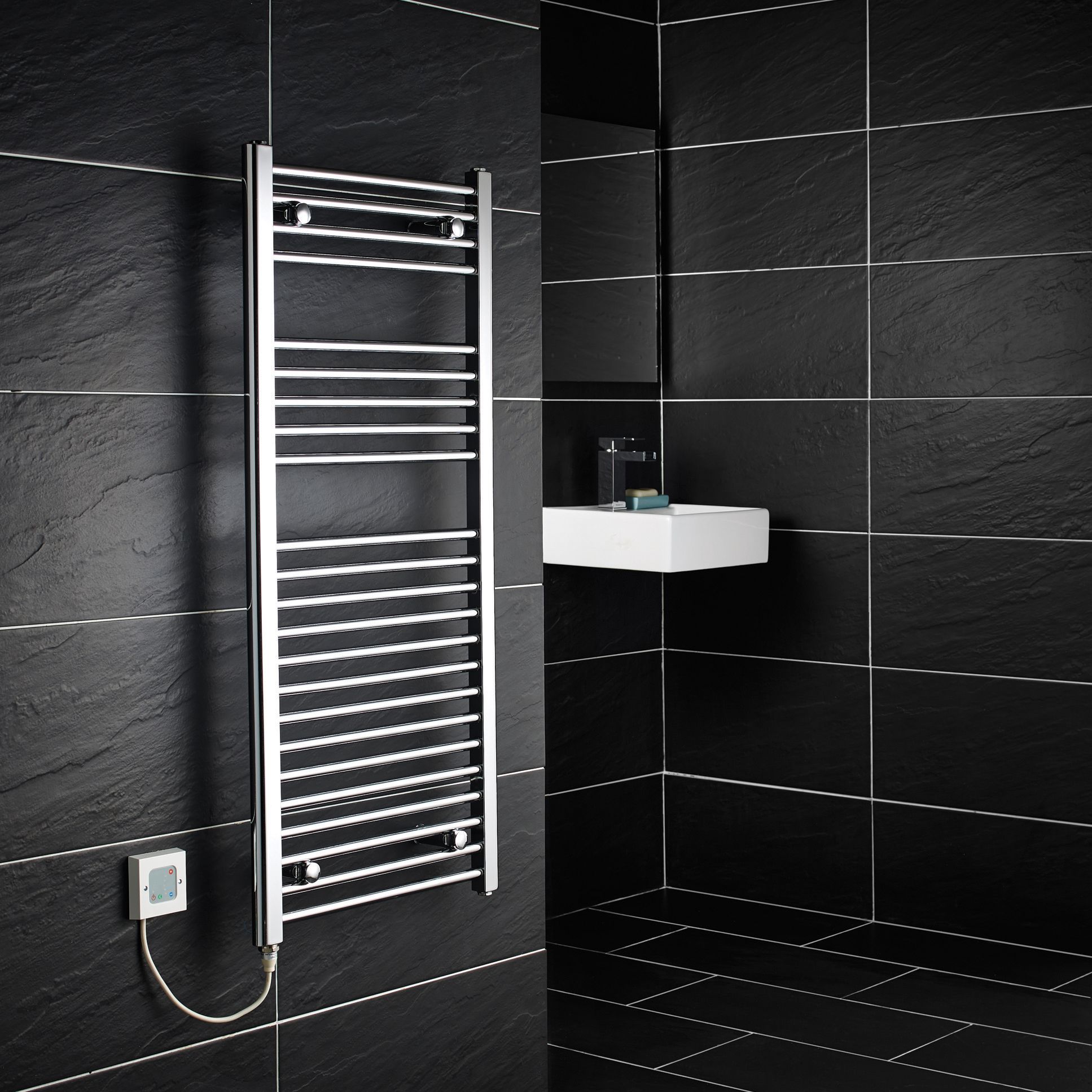 Flomasta Galene Chrome effect Flat Towel warmer (W)500mm x (H)1100mm