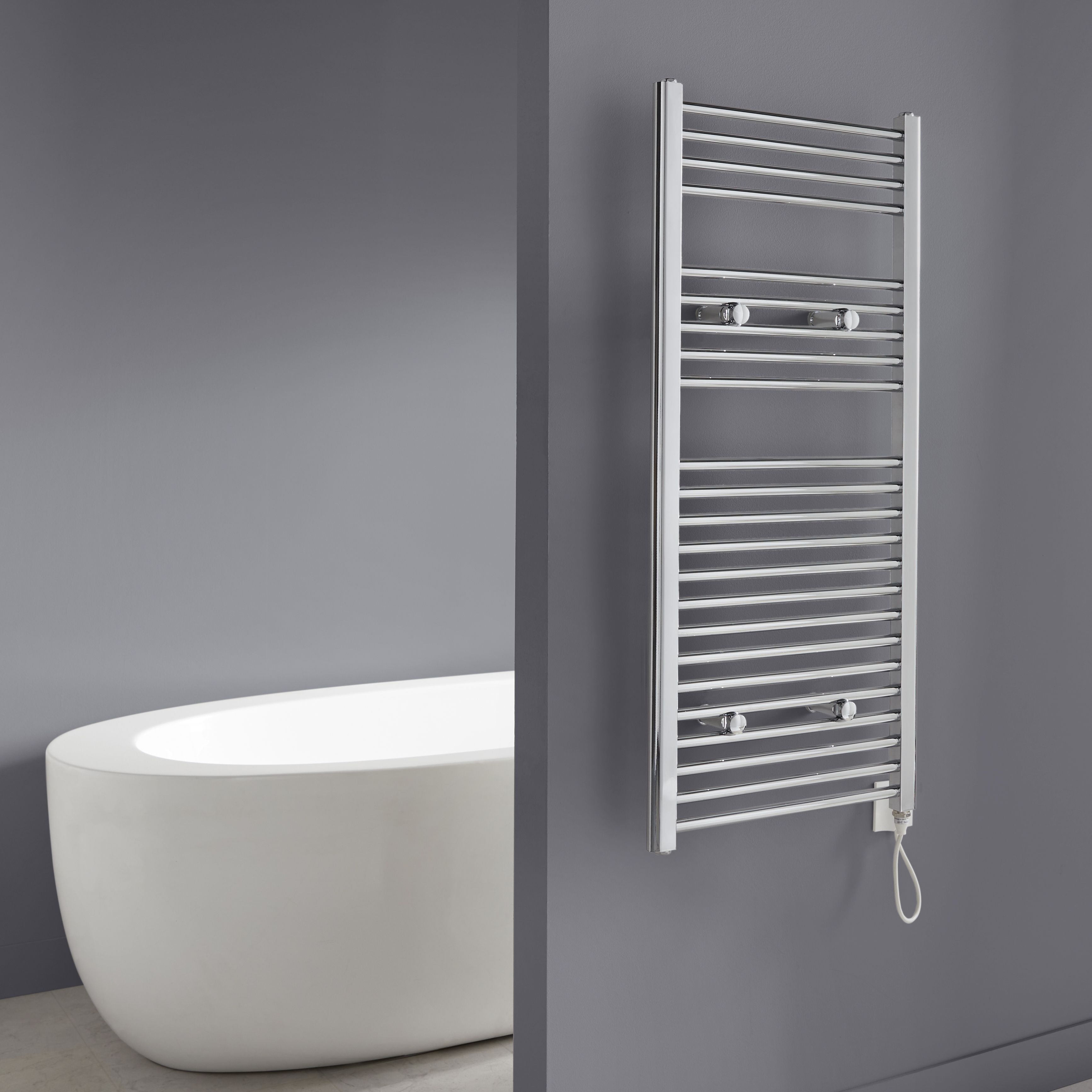 Flomasta Galene Chrome effect Flat Towel warmer (W)500mm x (H)1100mm