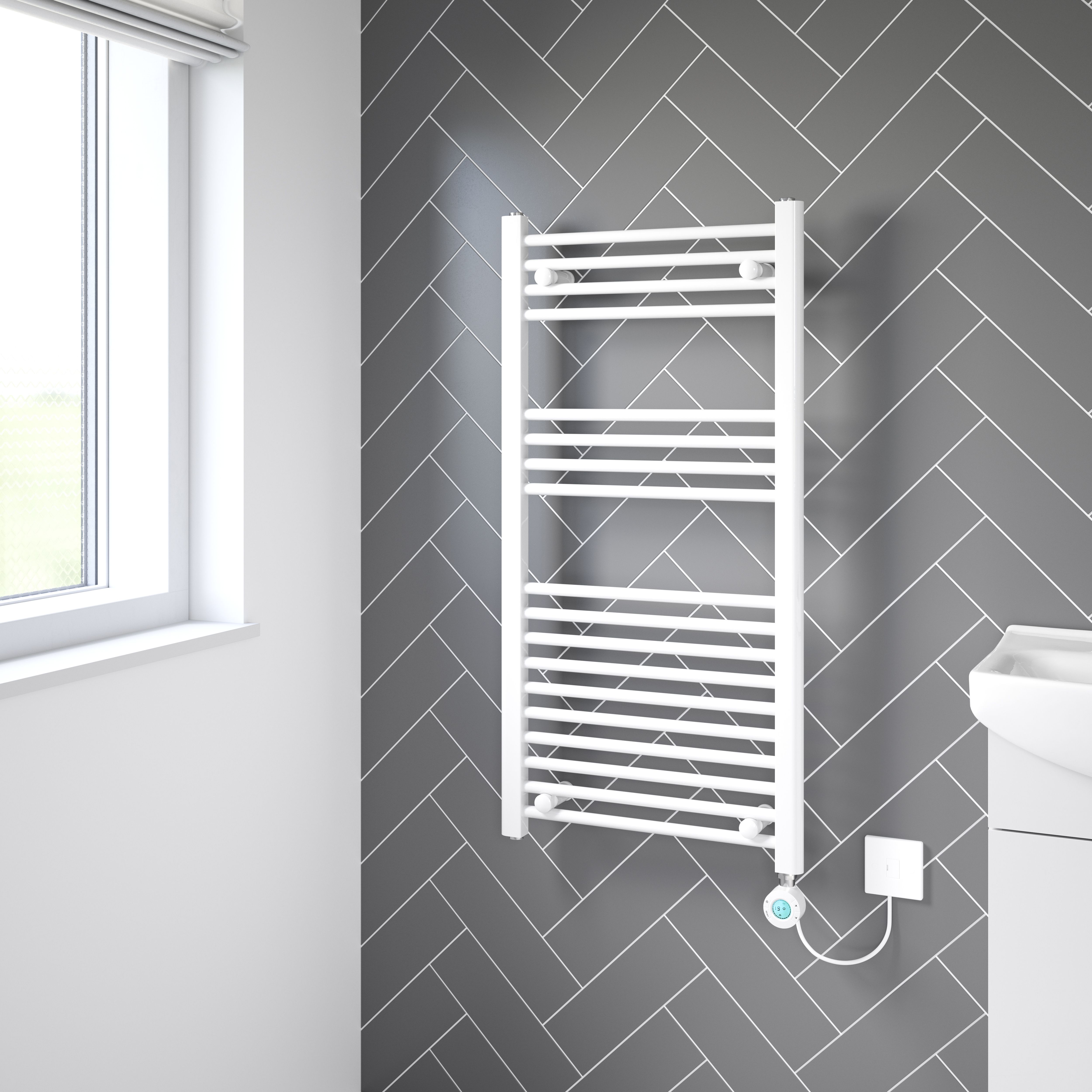 Flomasta Galene White Electric Flat Towel warmer (W)500mm x (H)1000mm