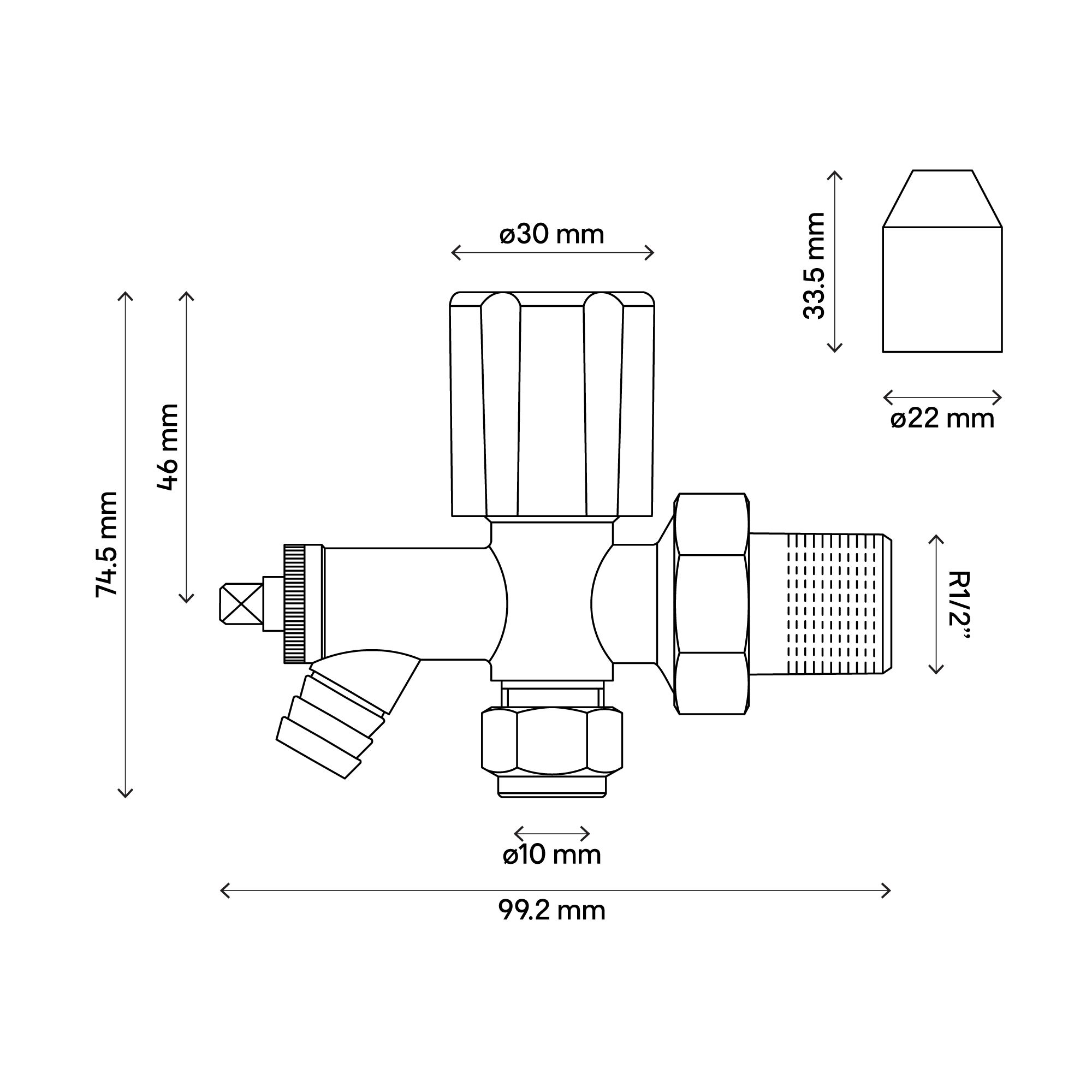 Flomasta Gloss chrome effect Angled Manual Radiator valve & drain off x ½" (Dia) 10mm