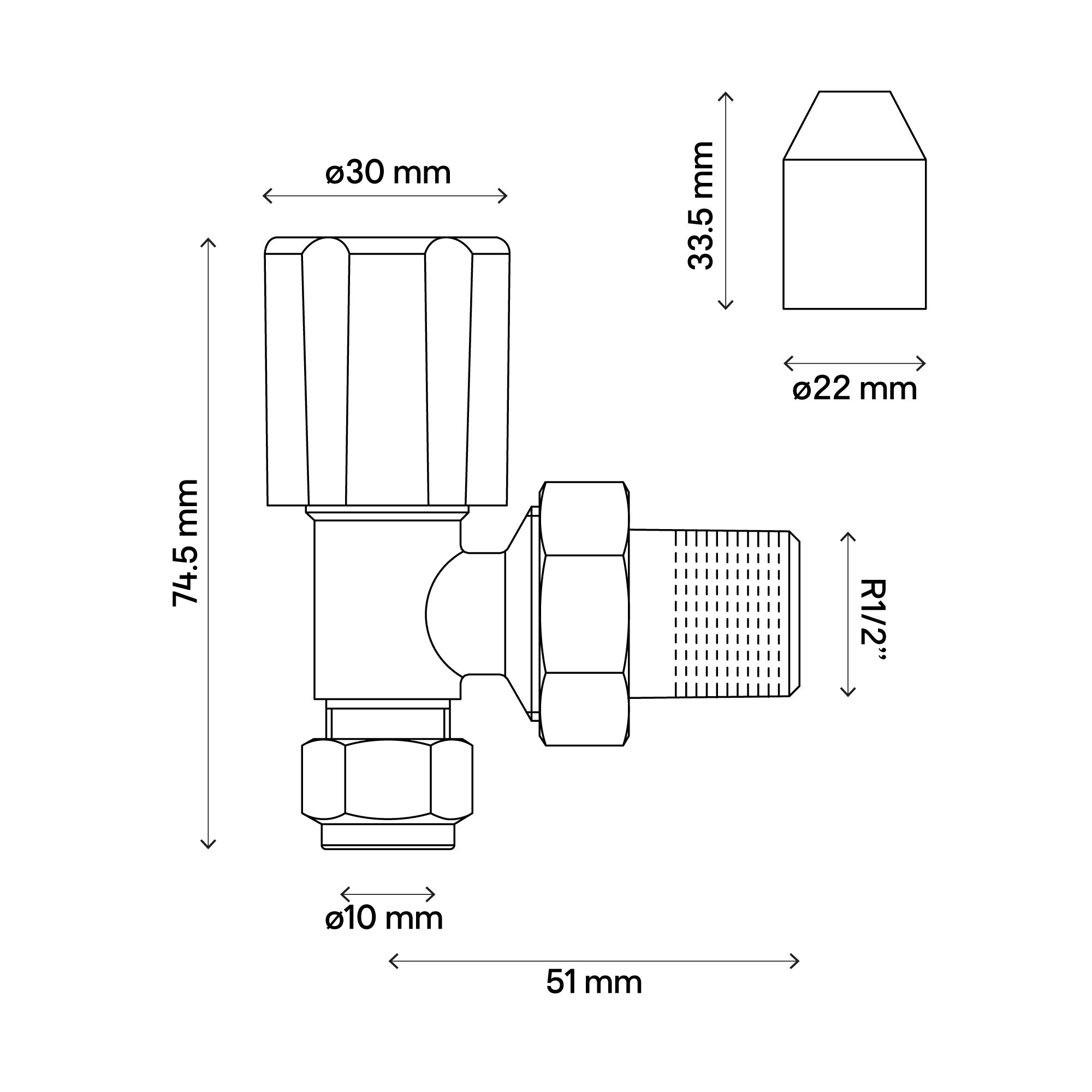 Flomasta Gloss chrome effect Angled Manual Radiator valve x ½" (Dia) 10mm