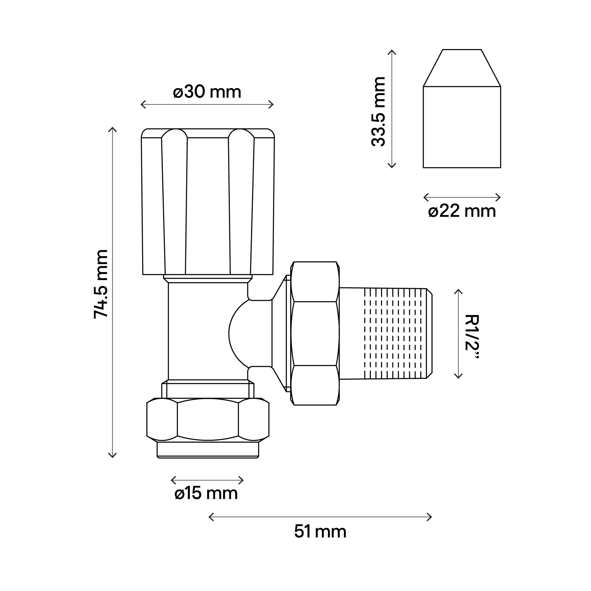 Flomasta Gloss chrome effect Angled Manual Radiator valve x ½" (Dia) 15mm