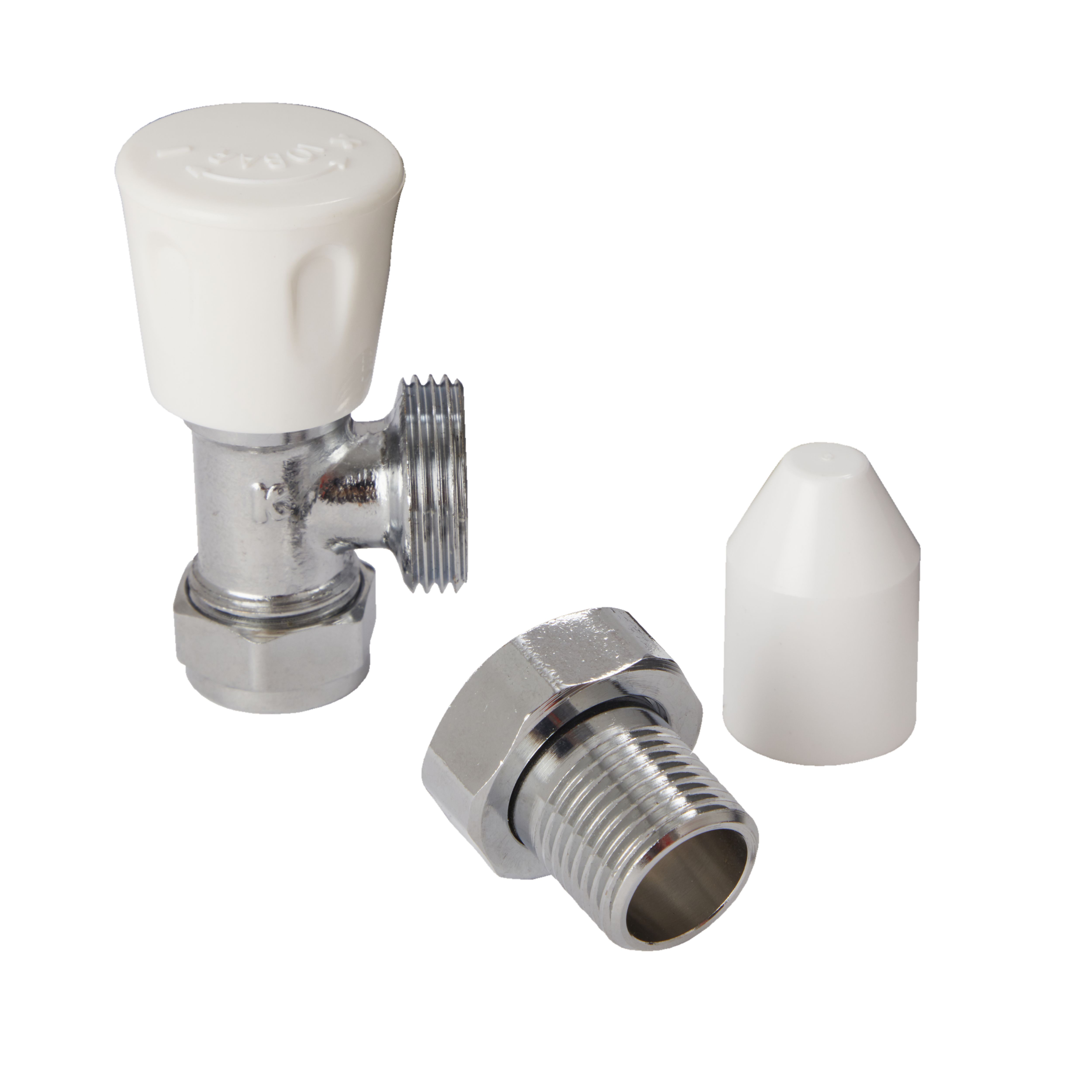 Flomasta Gloss chrome effect Angled Manual Radiator valve x ½" (Dia) 15mm