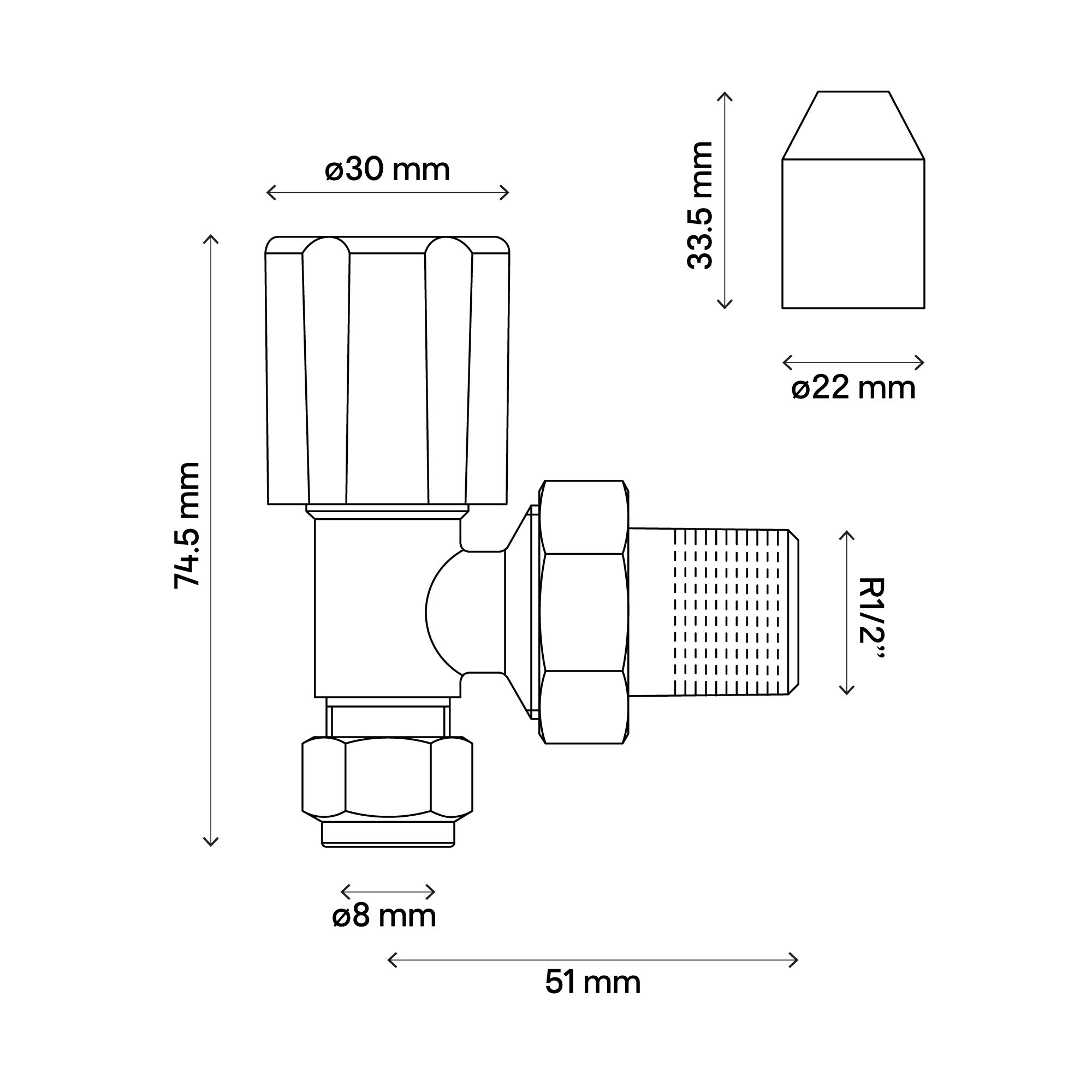 Flomasta Gloss chrome effect Angled Manual Radiator valve x ½" (Dia) 8mm