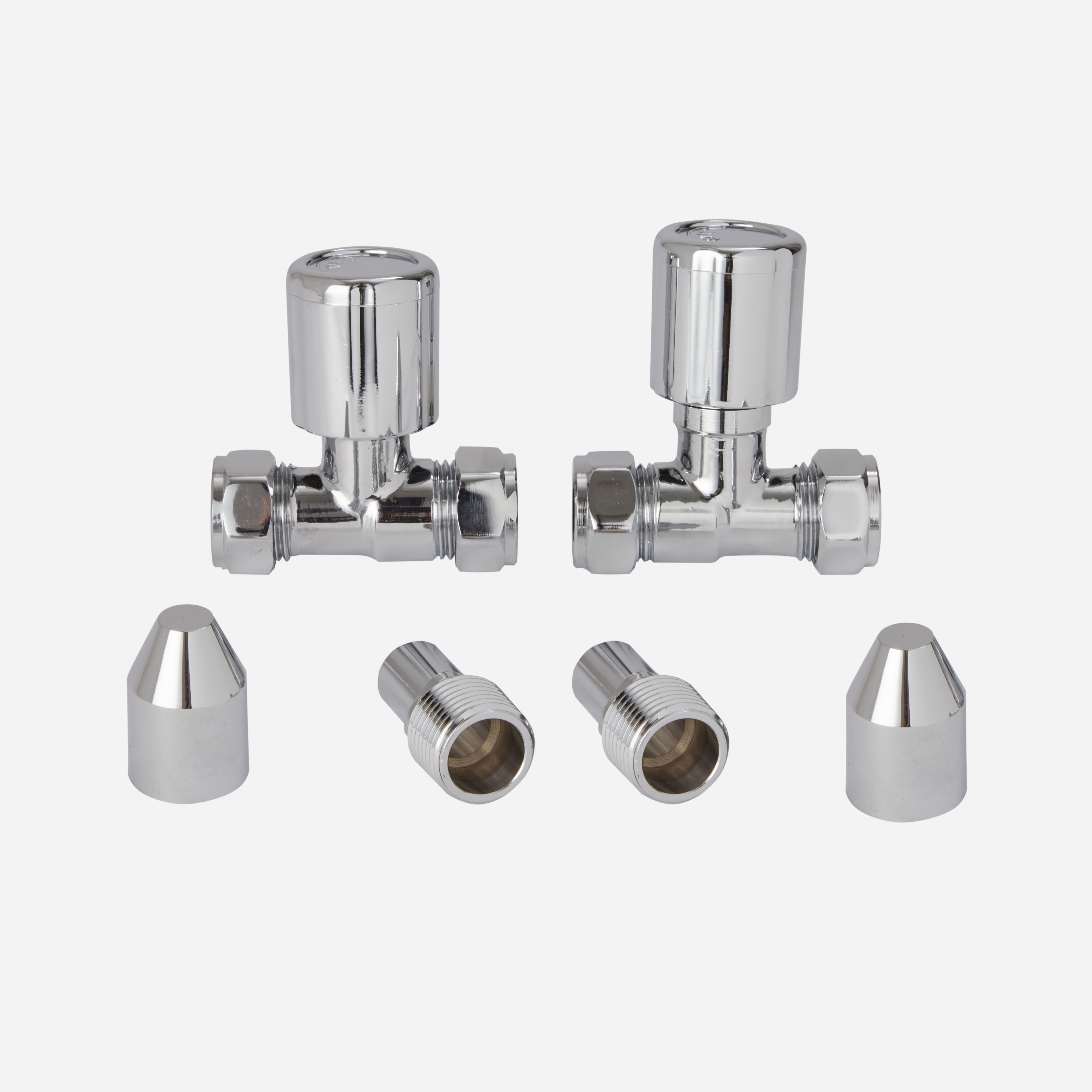 Flomasta Gloss chrome effect Straight Manual Radiator valve (Dia)15mm x ½" (Dia) 15mm