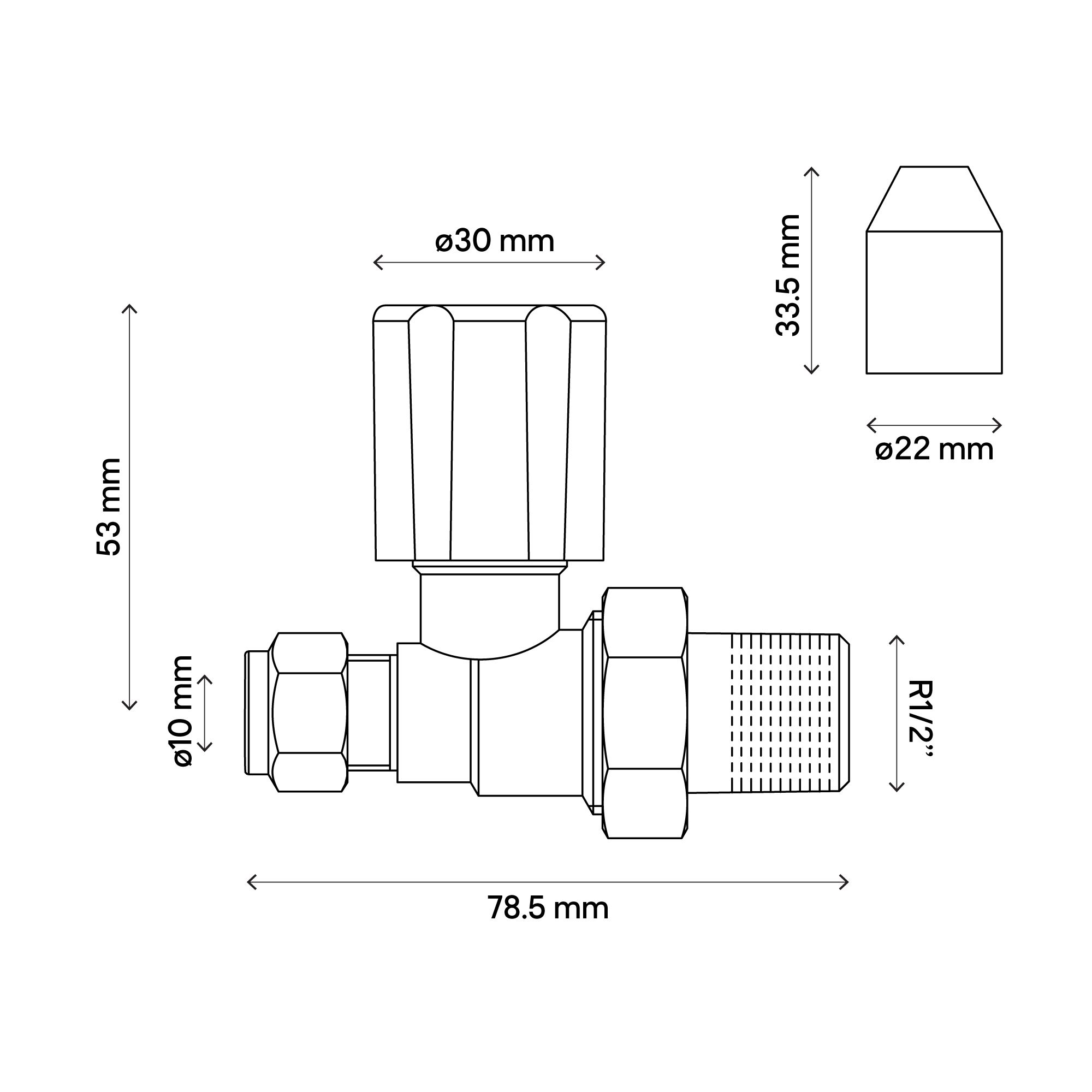 Flomasta Gloss chrome effect Straight Manual Radiator valve x ½" (Dia) 10mm