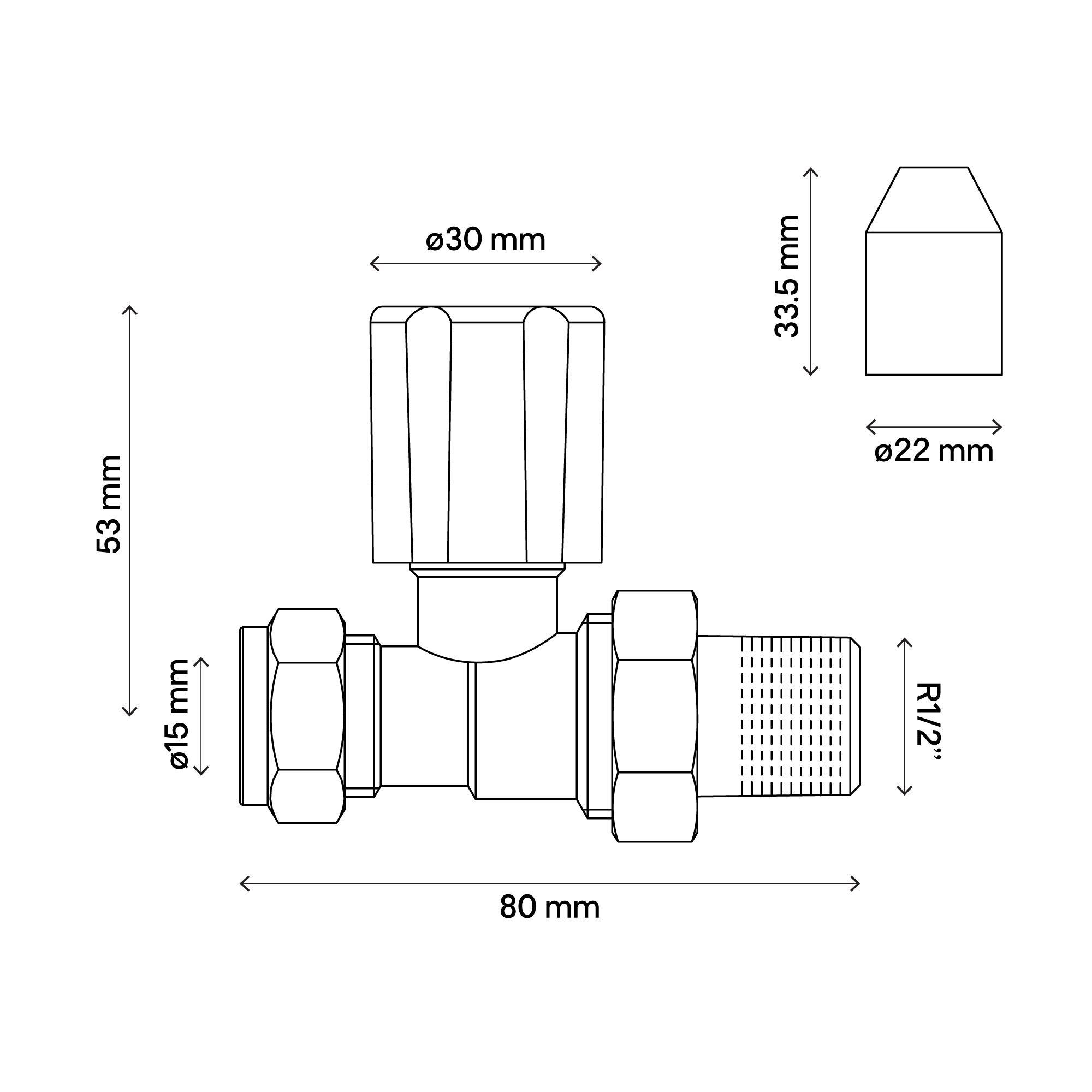 Flomasta Gloss chrome effect Straight Manual Radiator valve x ½" (Dia) 15mm