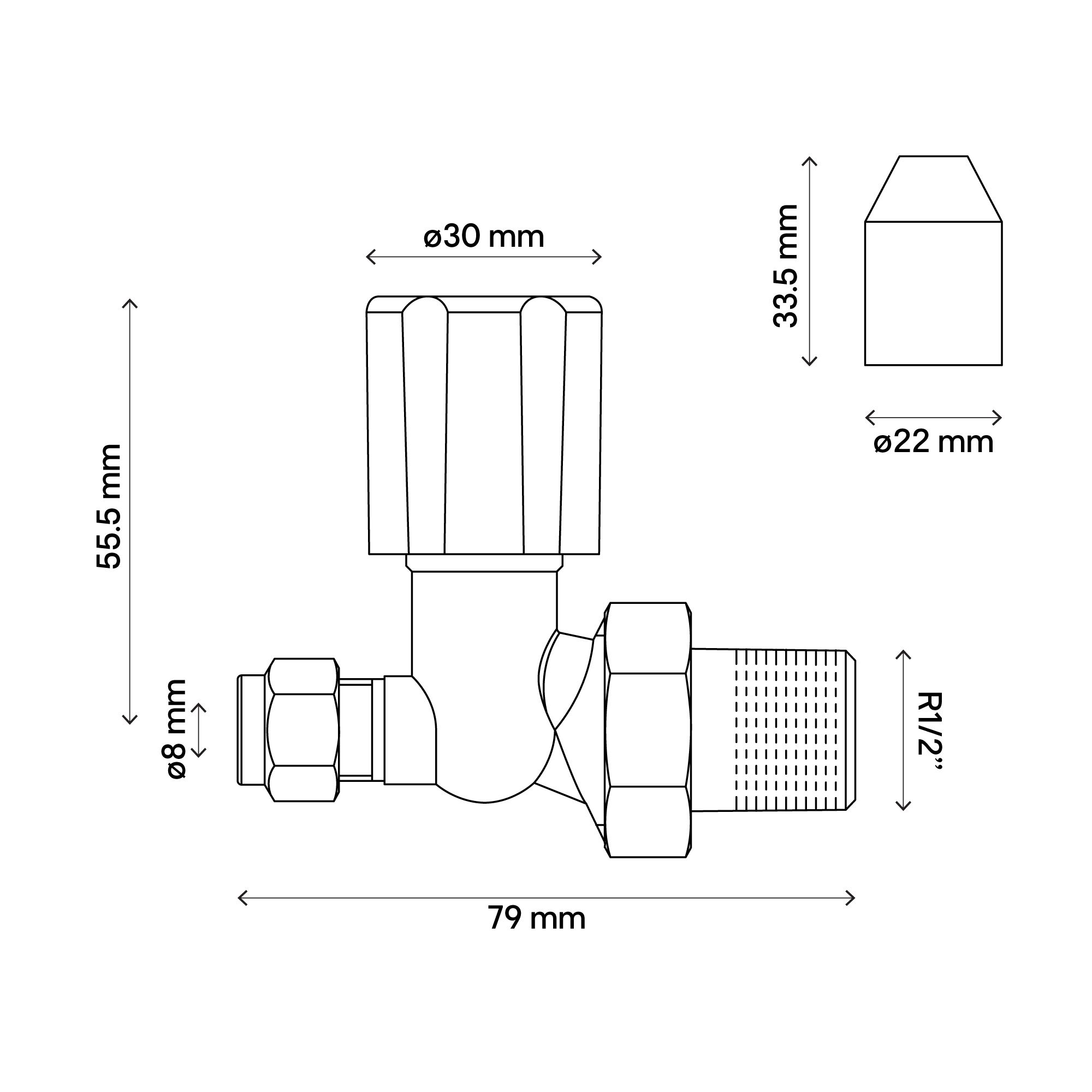 Flomasta Gloss chrome effect Straight Manual Radiator valve x ½" (Dia) 8mm