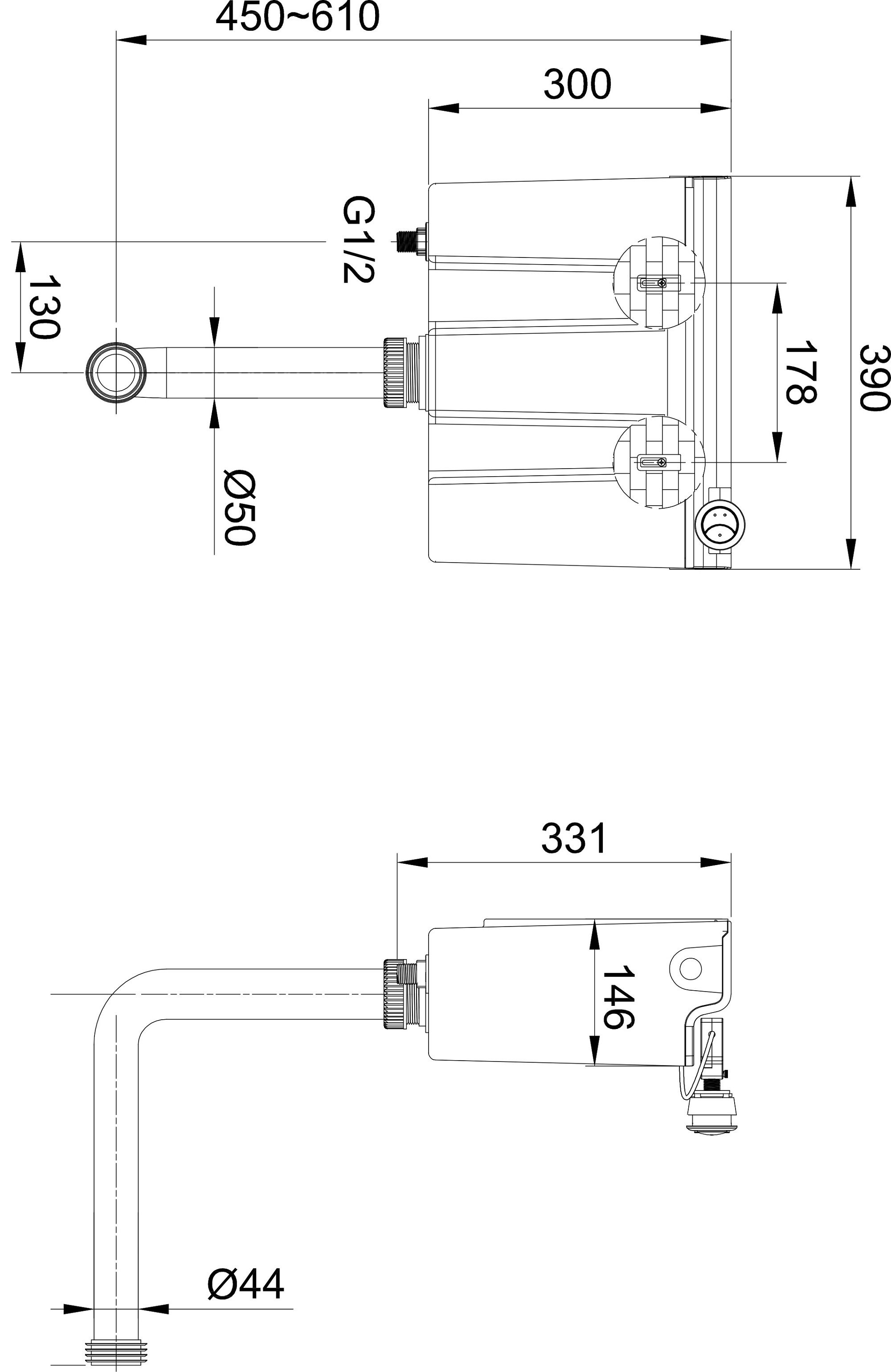 Flomasta Grey Concealed Dual Cistern (H)311mm (W)39cm (D)14.9cm