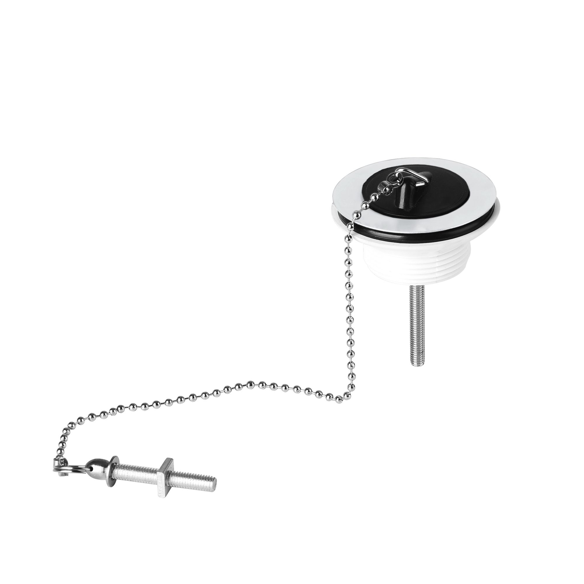Flomasta Matt White, black Polypropylene (PP) & stainless steel Plug & chain Waste (Dia)64.5mm