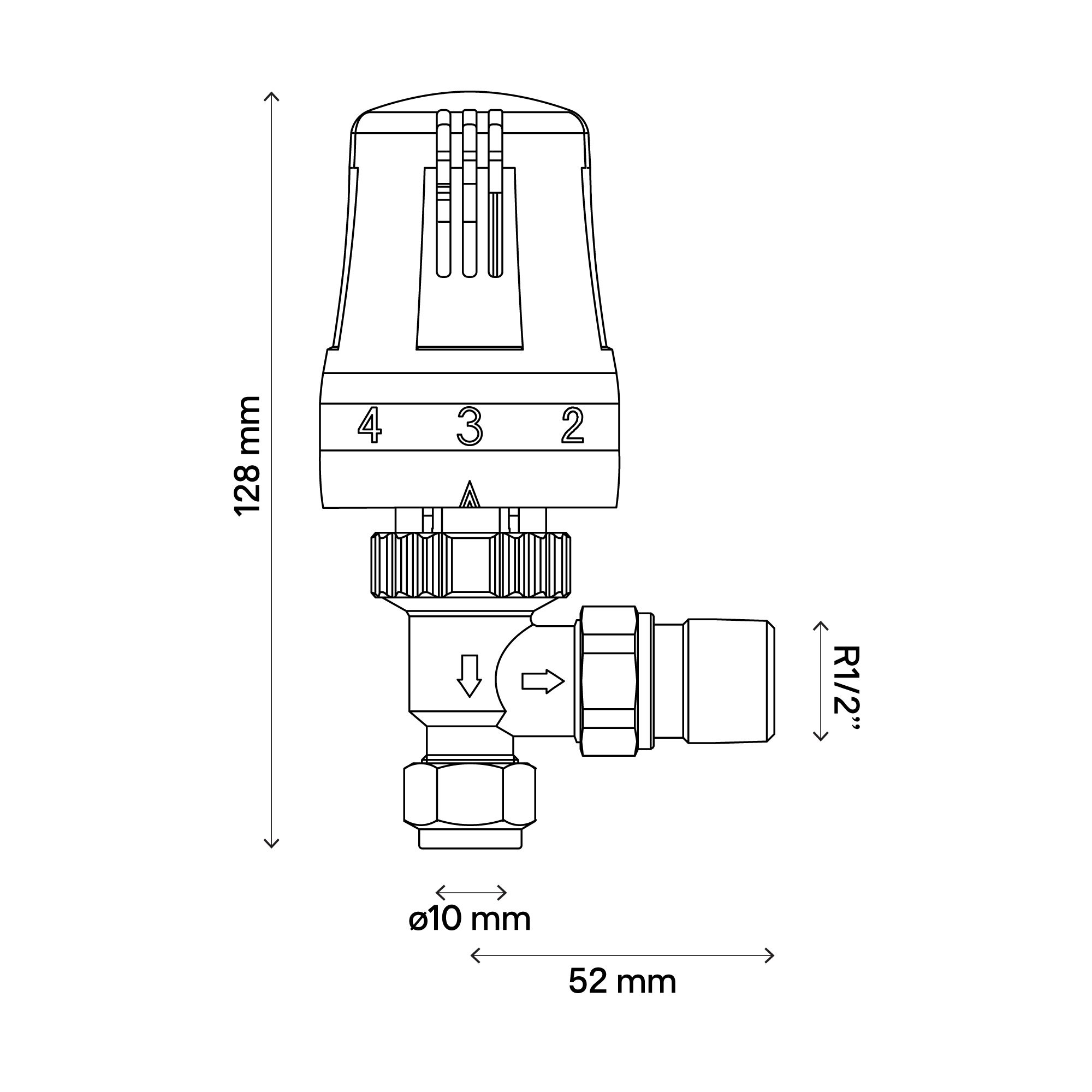 Flomasta Polished Angled Thermostatic Radiator valve (Dia)10mm x ½"