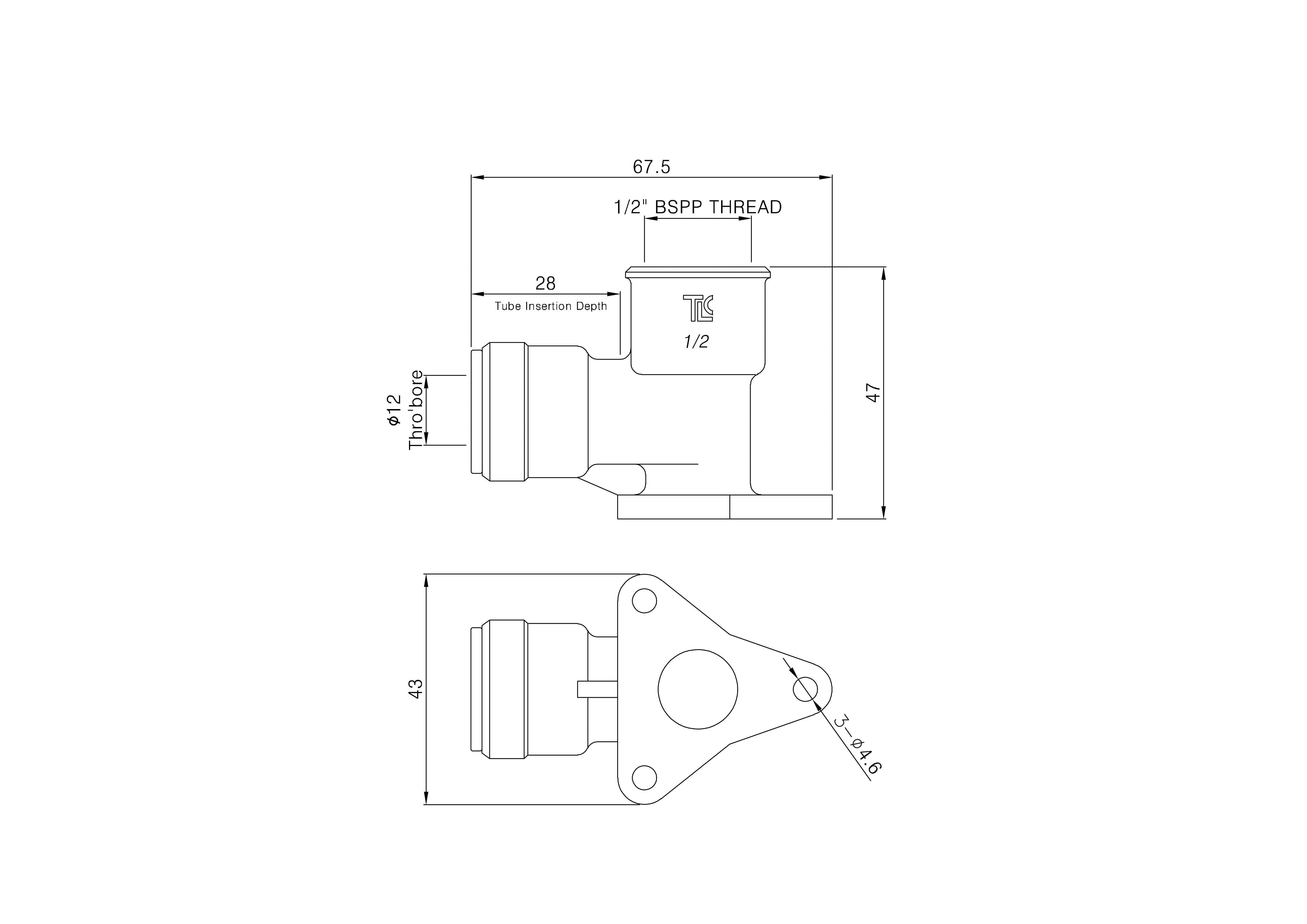 Flomasta Push-fit 90° Reducing Wallplate Elbow valve (Dia)15mm