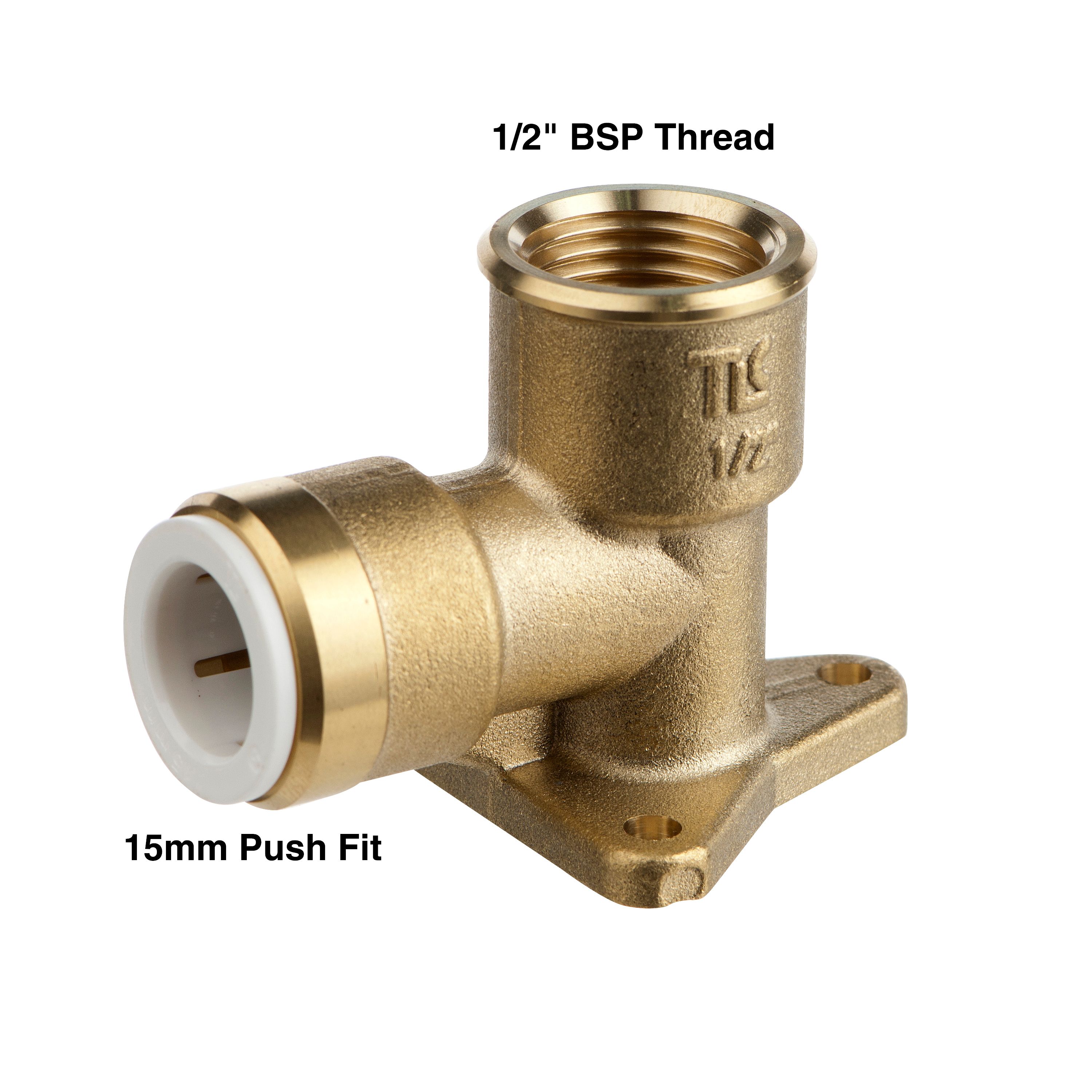 Flomasta Push-fit 90° Reducing Wallplate Elbow valve (Dia)15mm