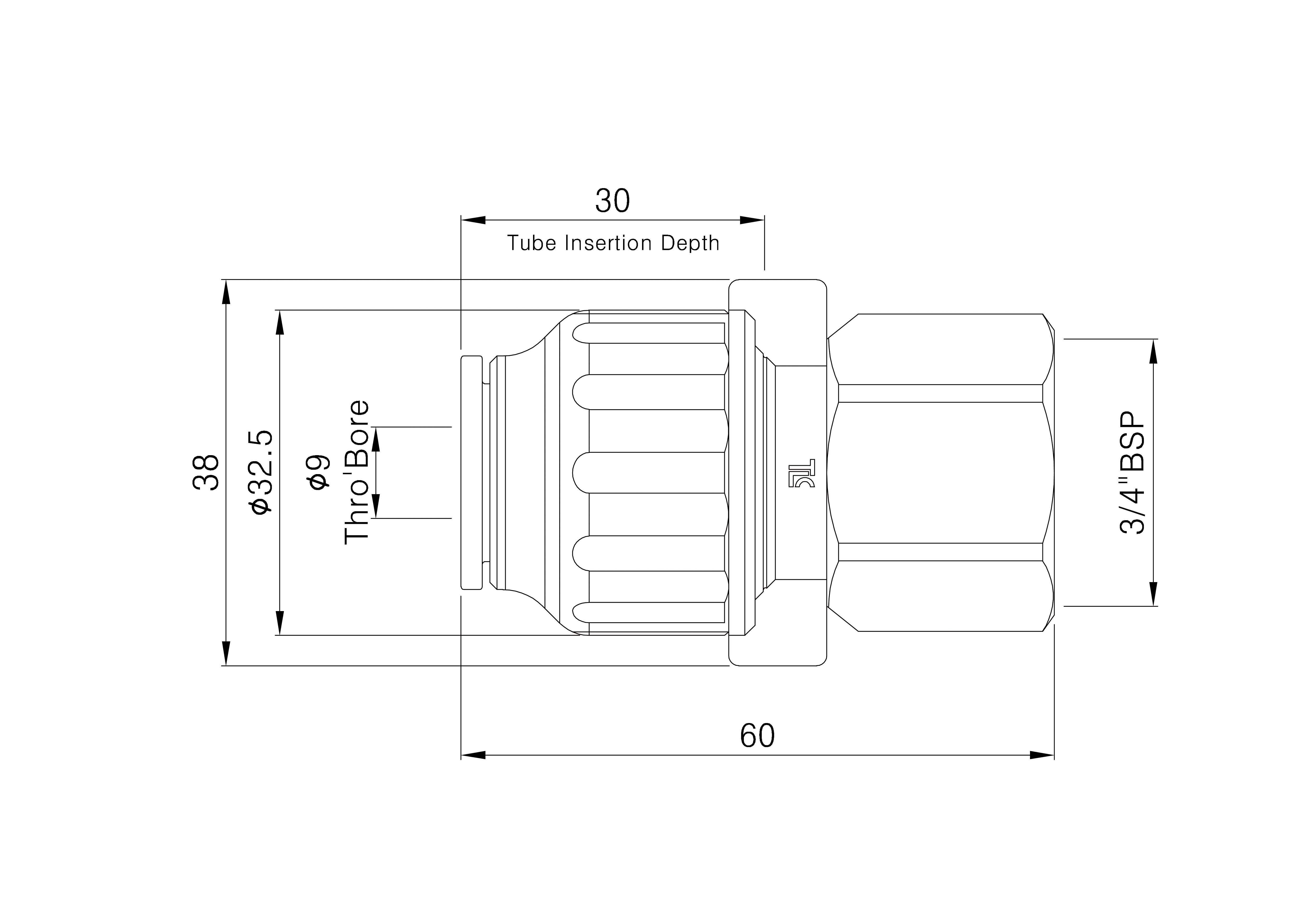 Flomasta Reducing Pipe fitting adaptor (Dia)15mm (Dia)19.05mm x ¾"