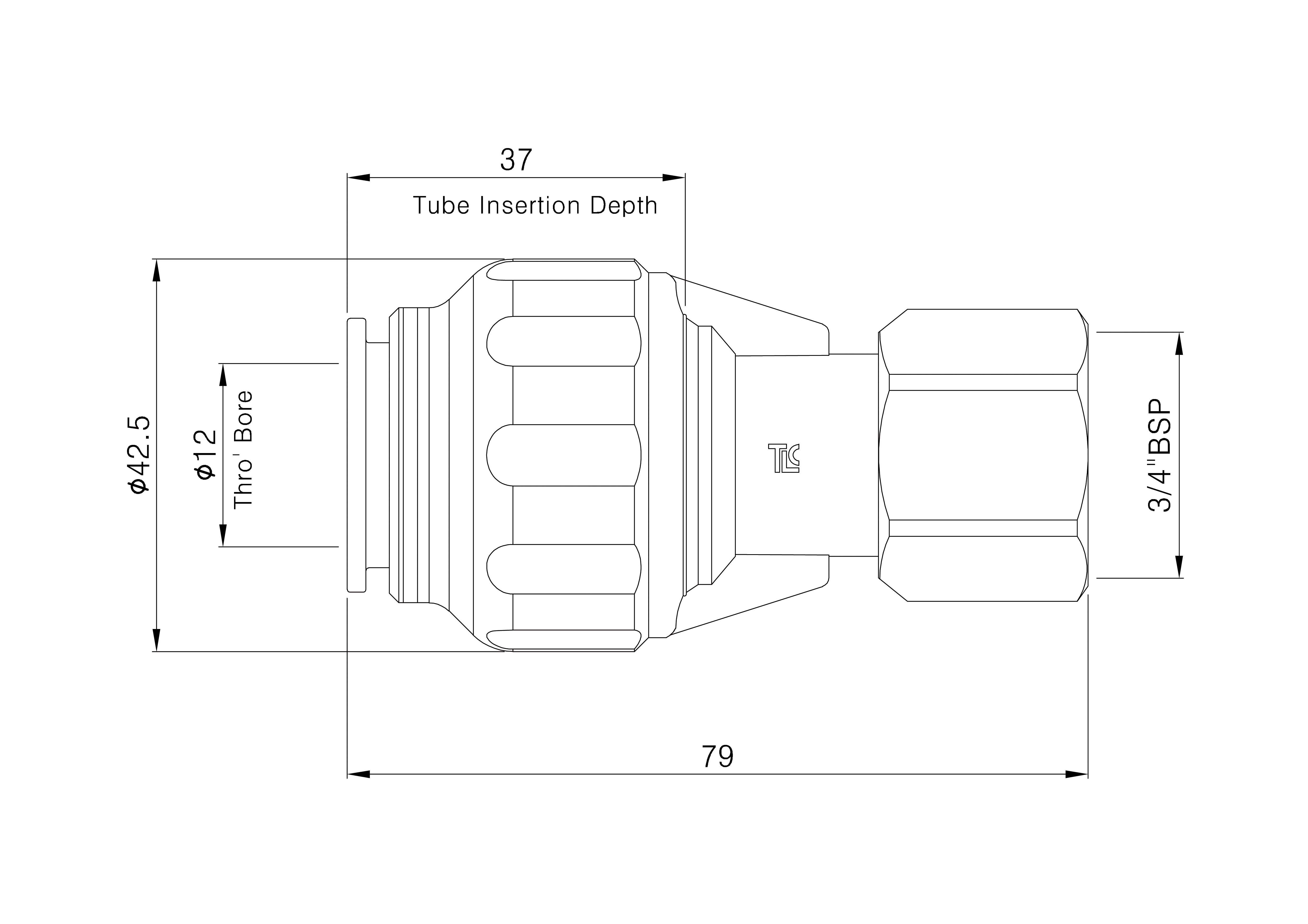 Flomasta Reducing Pipe fitting adaptor (Dia)22mm (Dia)19.05mm x ¾"