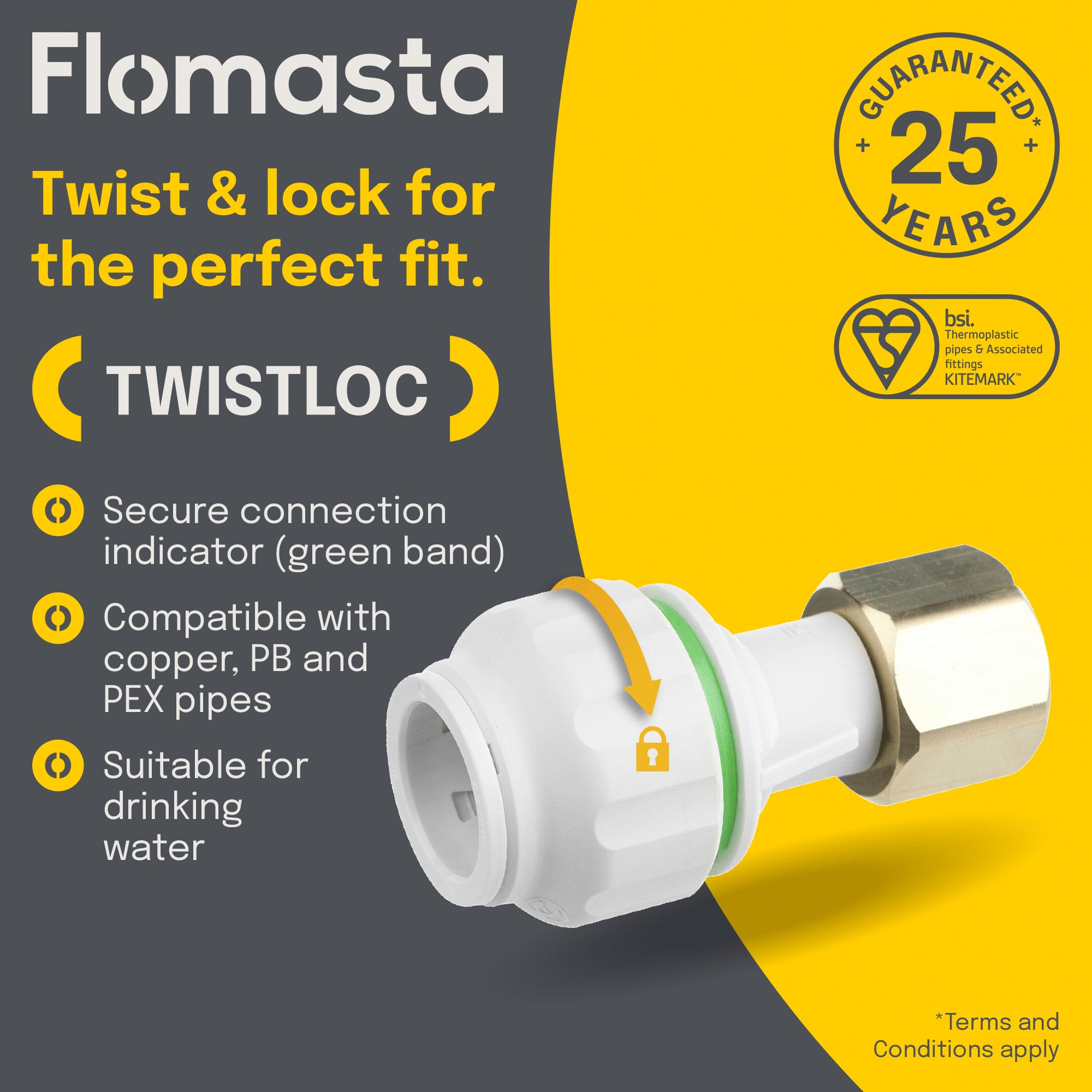Flomasta Reducing Pipe fitting adaptor (Dia)22mm (Dia)19.05mm x ¾"