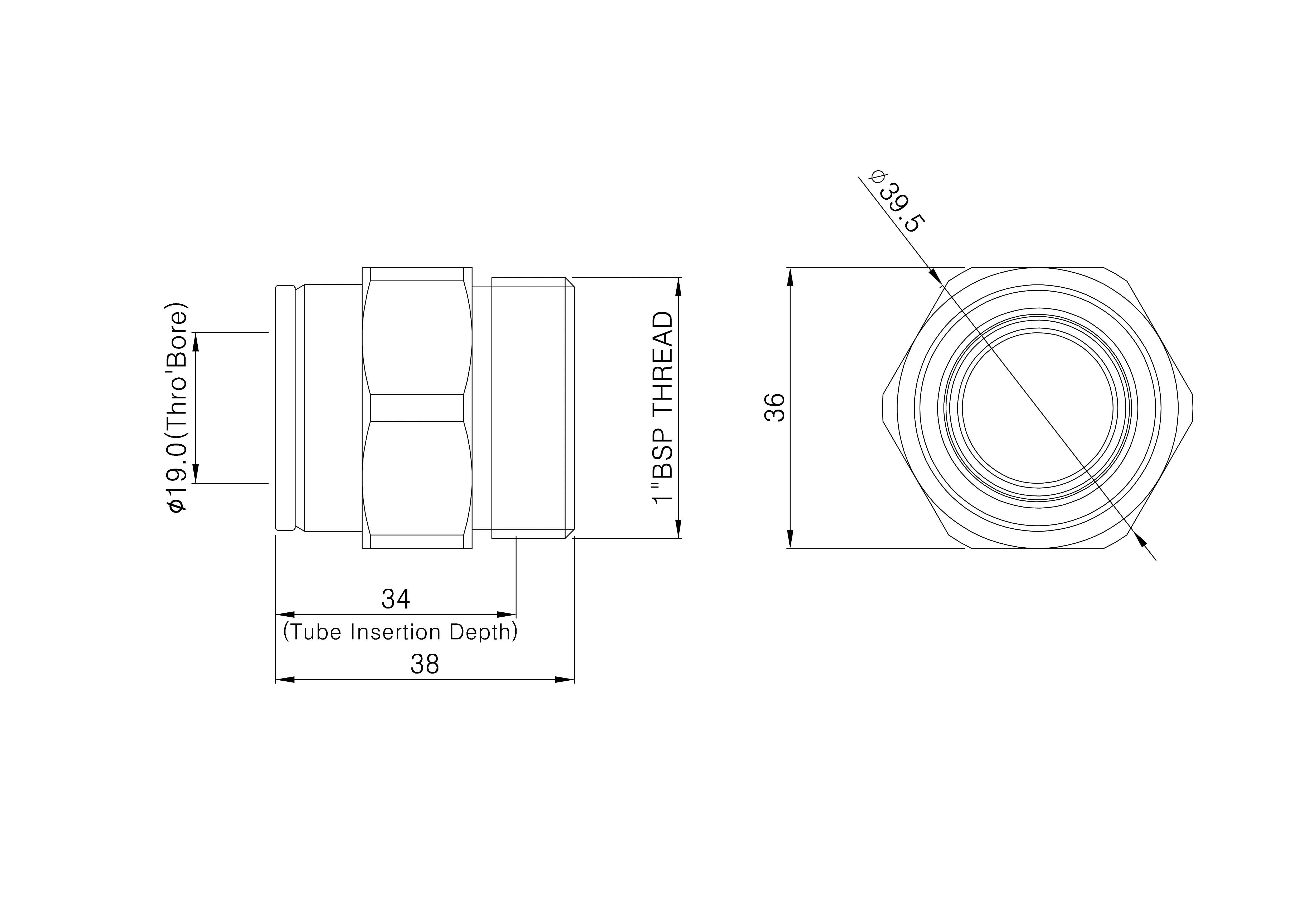 Flomasta Reducing Pipe fitting adaptor (Dia)22mm (Dia)25.4mm x 1" 40mm