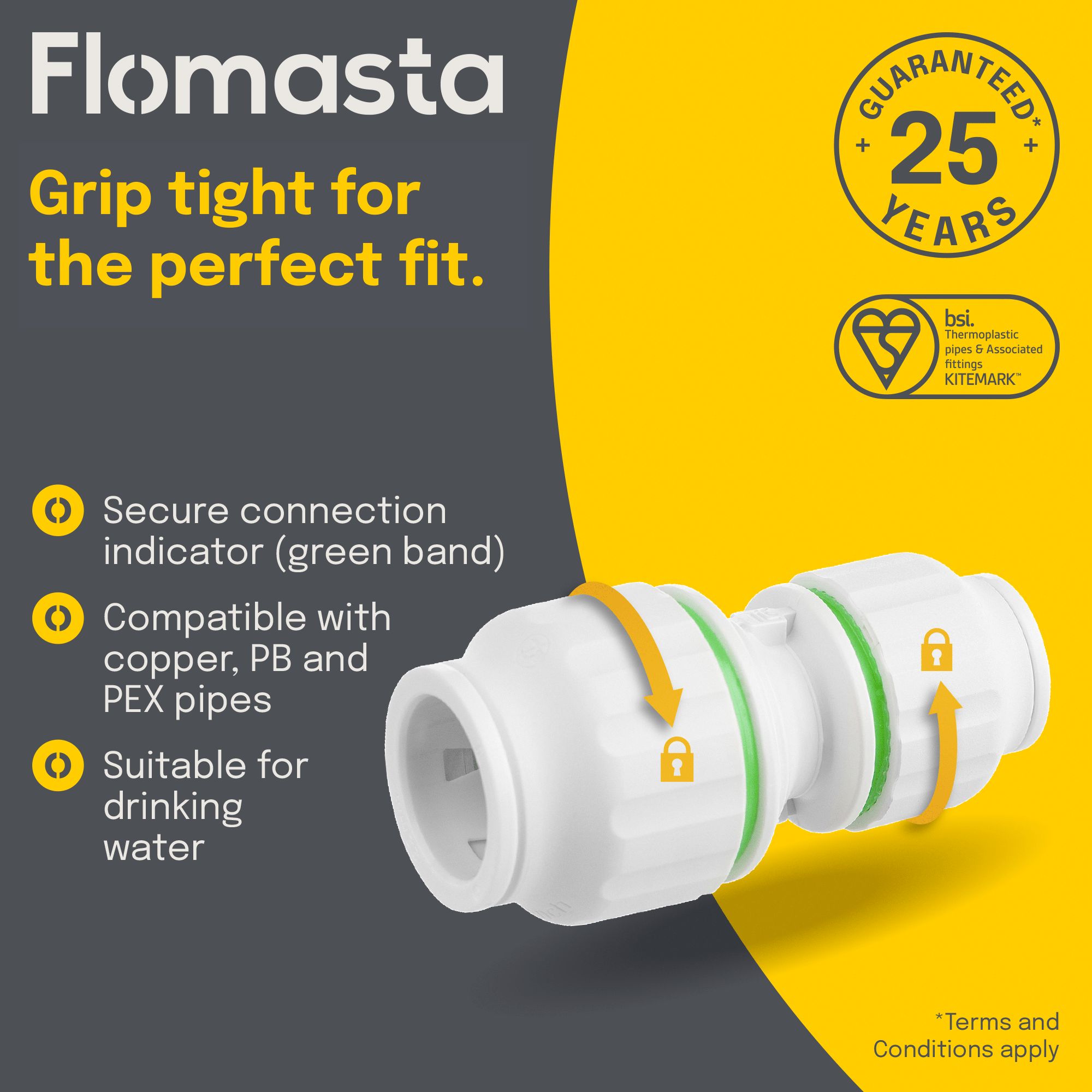 Flomasta Reducing Pipe fitting coupler (Dia)22mm (Dia)15mm, Pack of 2