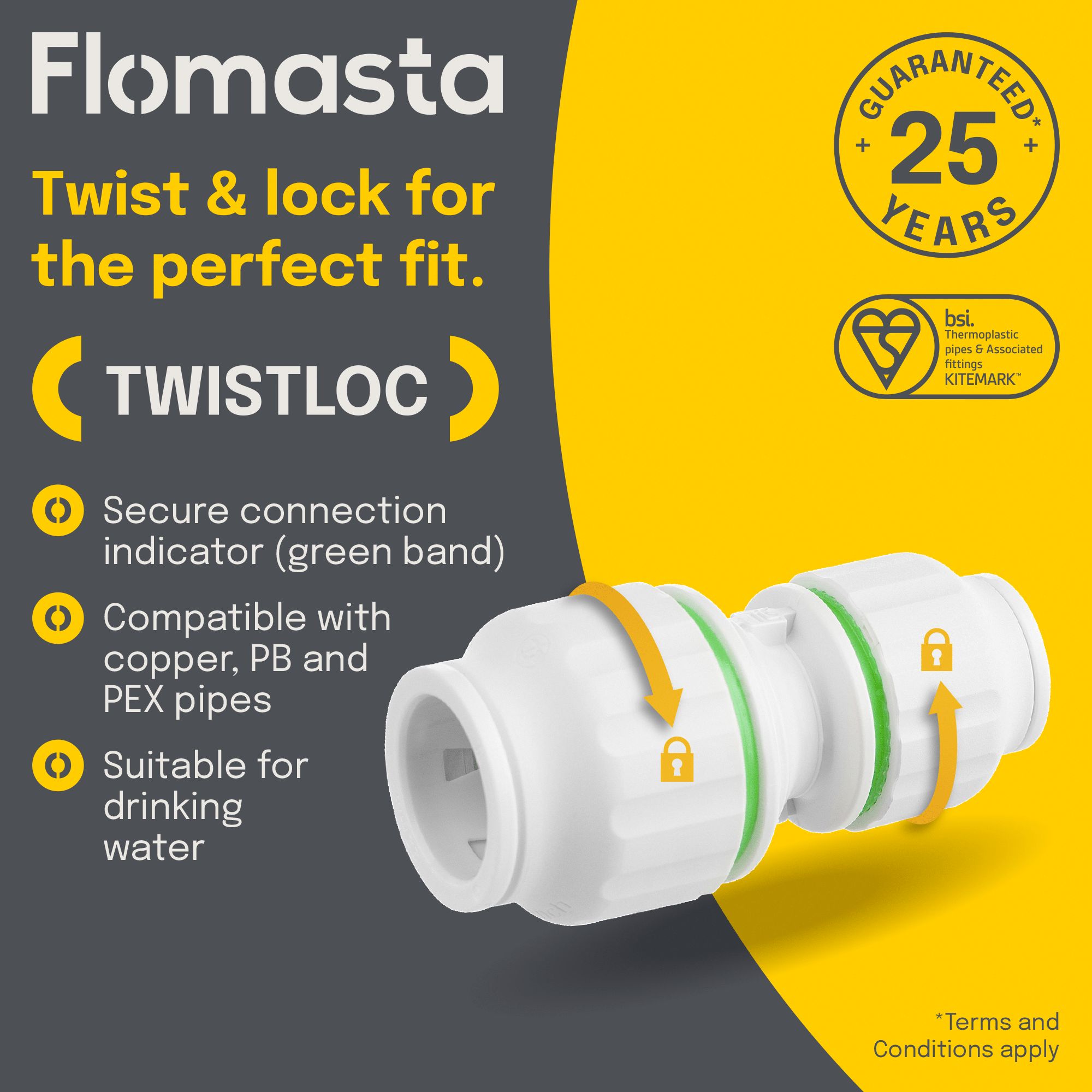 Flomasta Reducing Pipe fitting coupler (Dia)22mm (Dia)15mm, Pack of 2