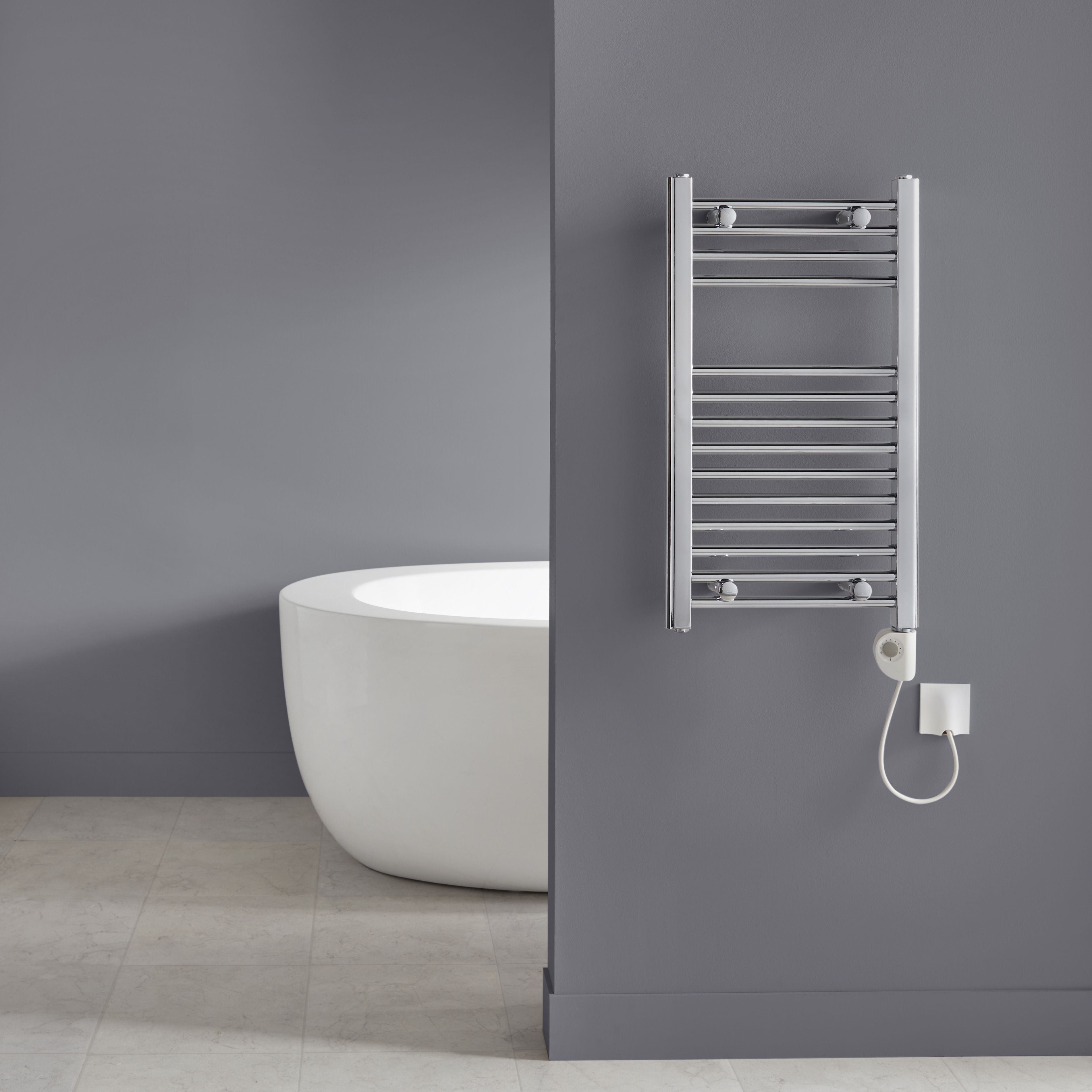 Flomasta Silver Chrome effect Flat Towel warmer (W)400mm x (H)700mm
