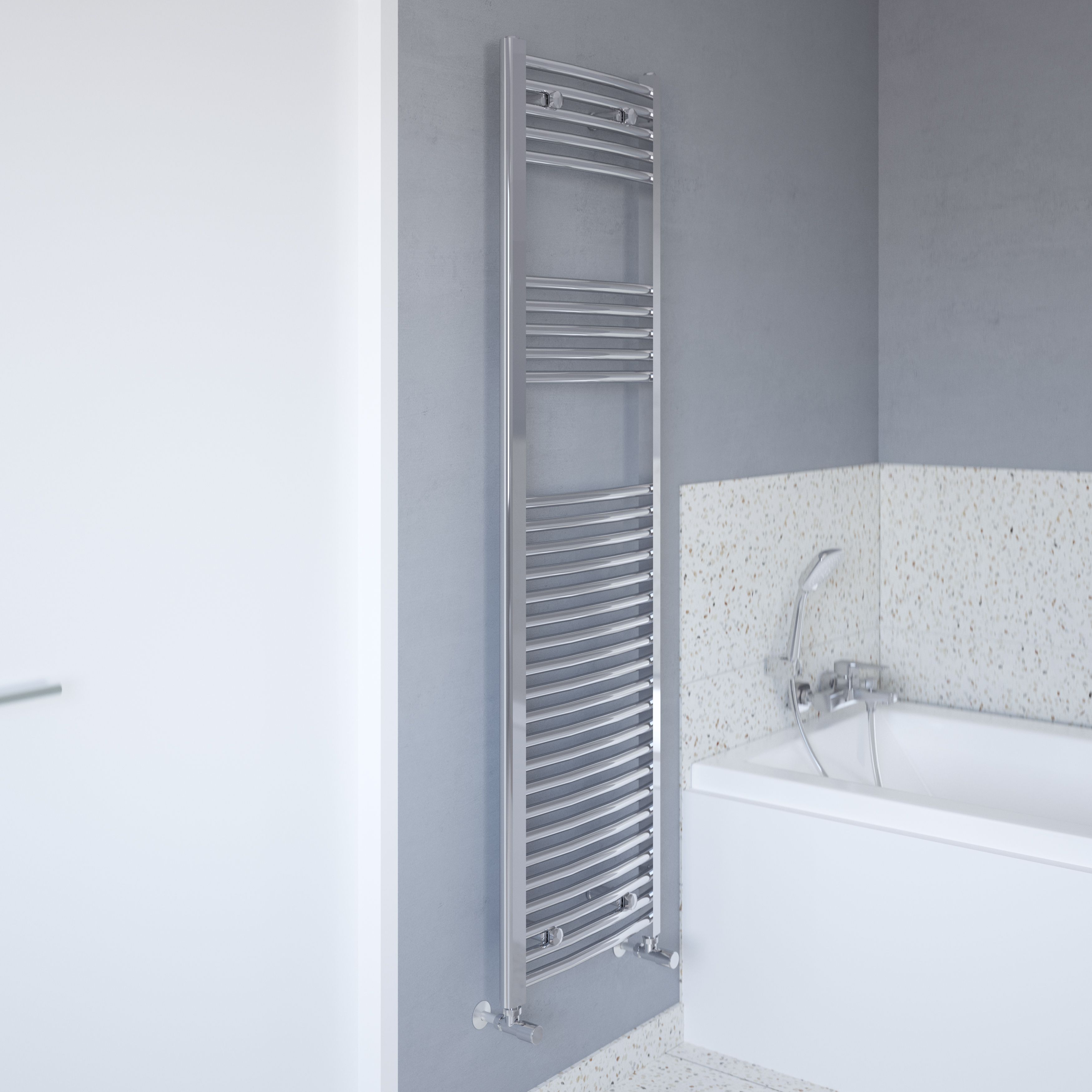 Flomasta, Silver Vertical Curved Towel radiator (W)450mm x (H)1600mm