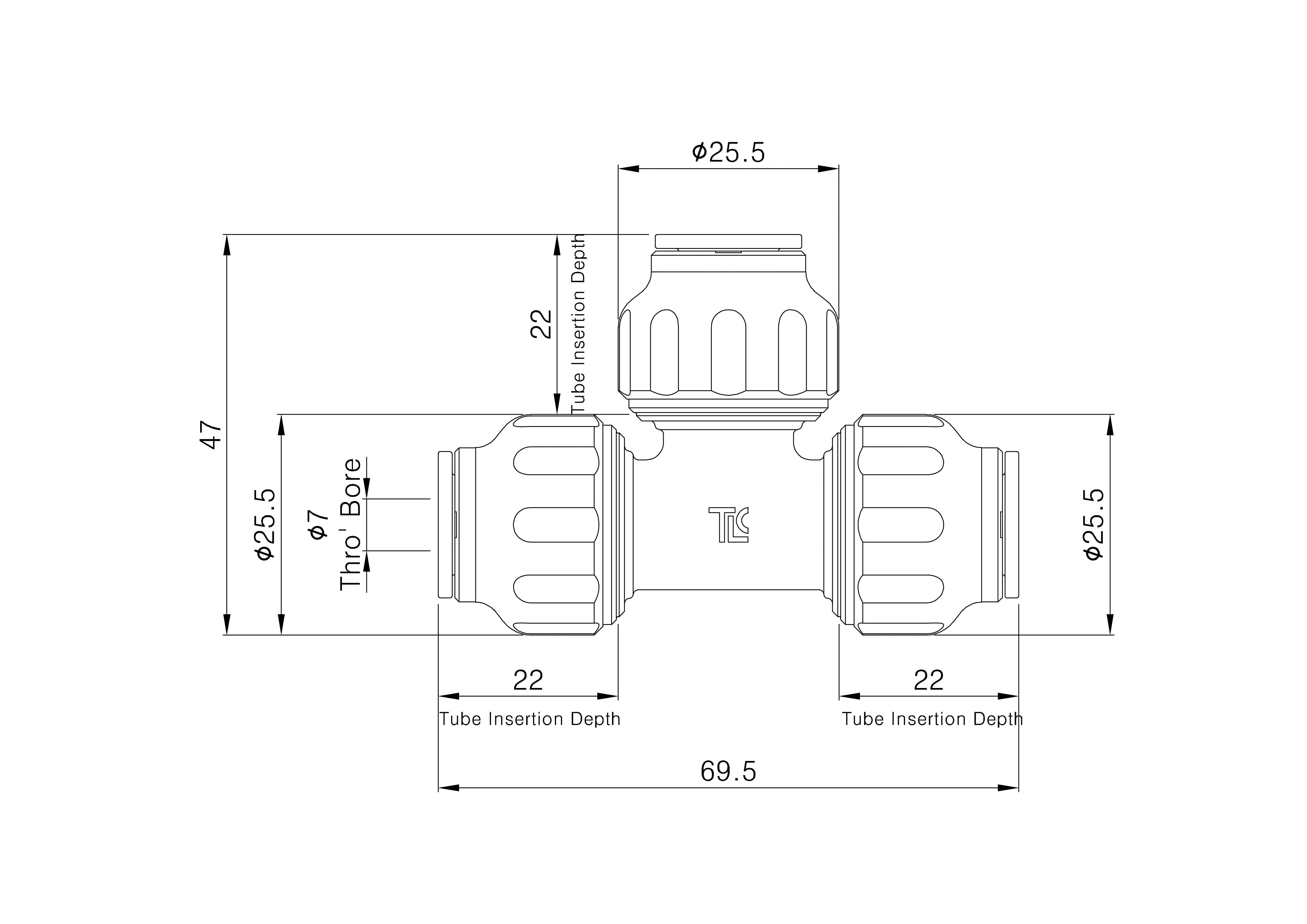 Flomasta White Equal Pipe tee (Dia)10mm x 10mm x 10mm