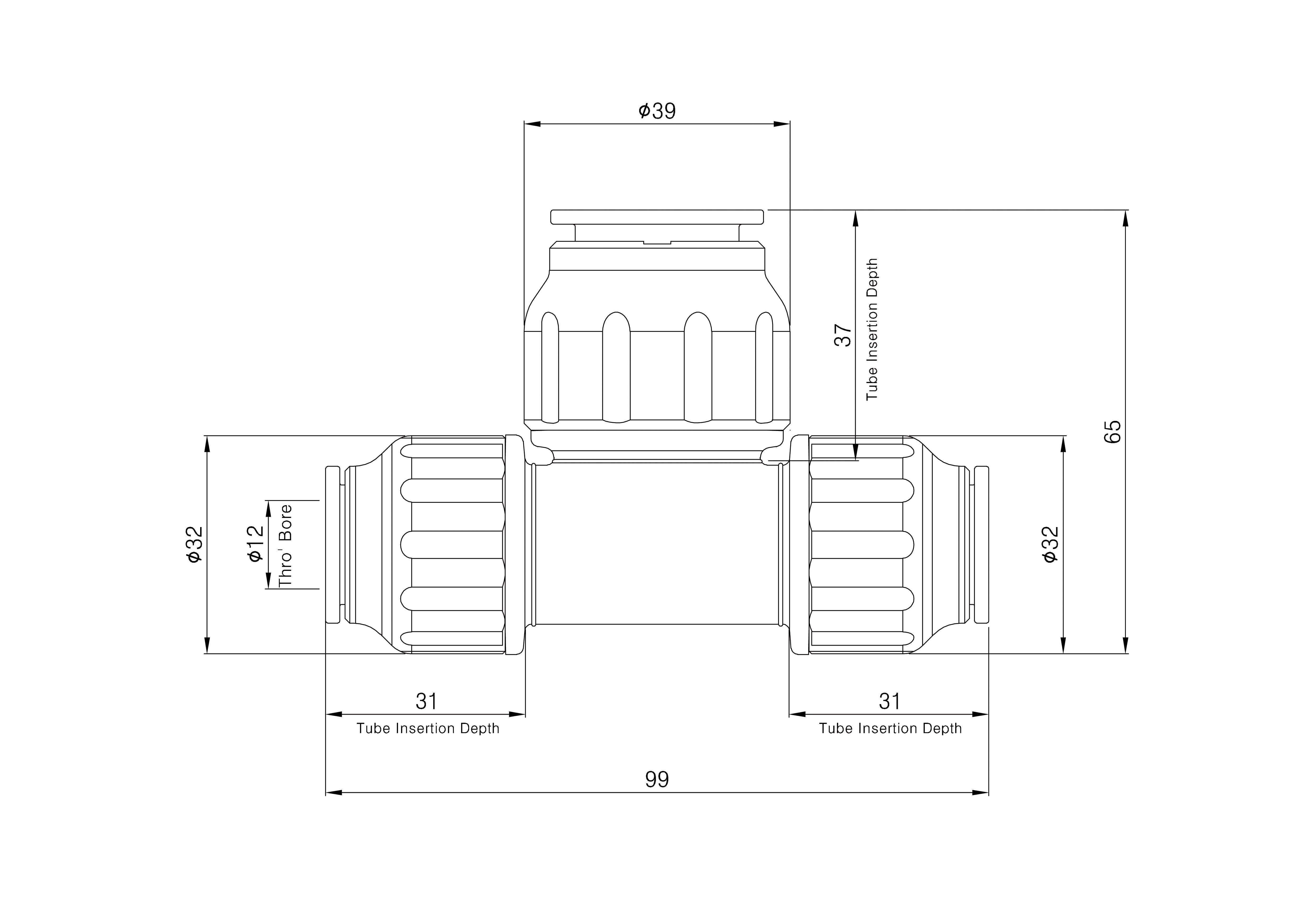 Flomasta White Reducing Pipe tee (Dia)15mm x 15mm x 22mm