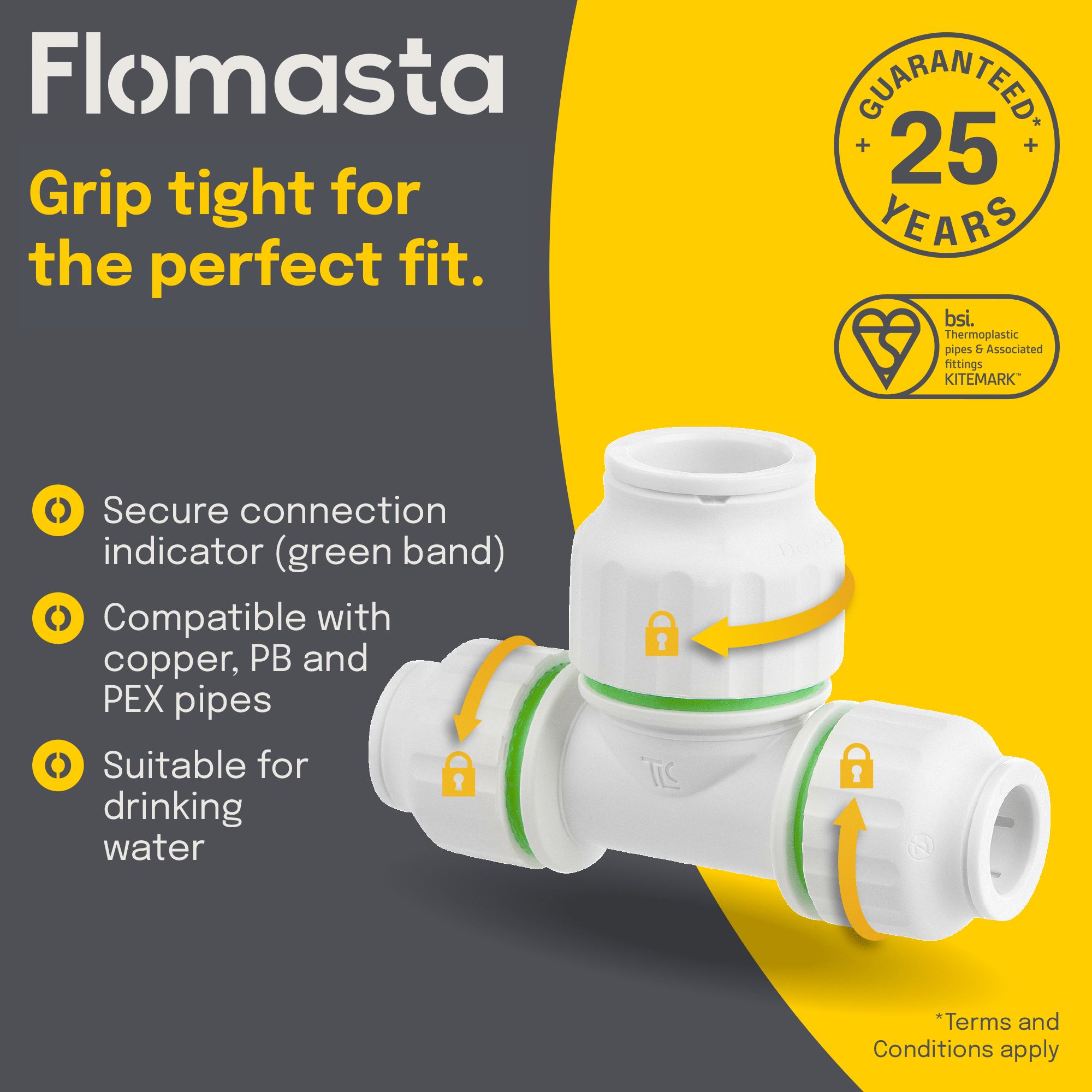 Flomasta White Reducing Pipe tee (Dia)15mm x 15mm x 22mm