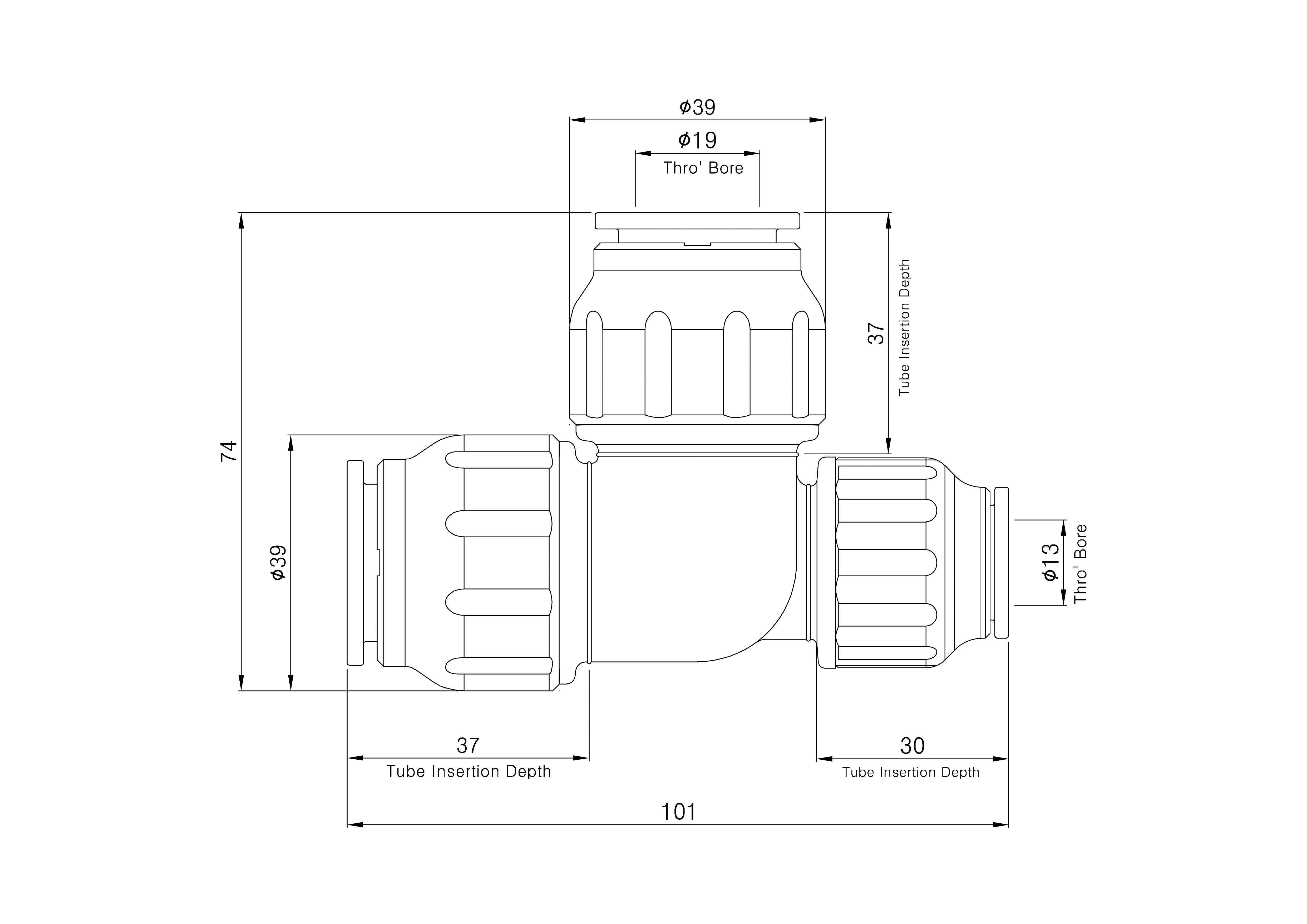 Flomasta White Reducing Pipe tee (Dia)22mm x 15mm x 22mm