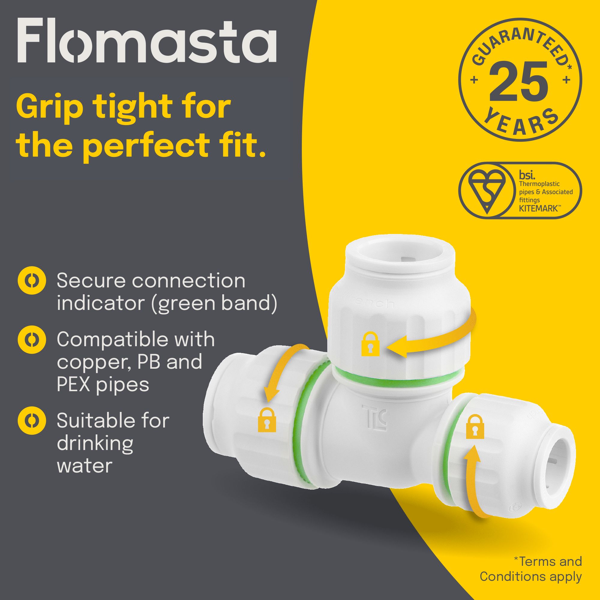 Flomasta White Reducing Pipe tee (Dia)22mm x 15mm x 22mm